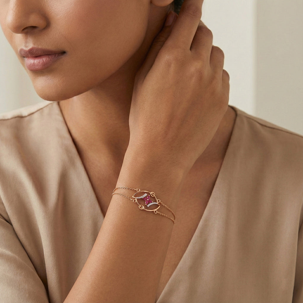 Crimson Bow Frame Diamond Bracelet – studio view 3