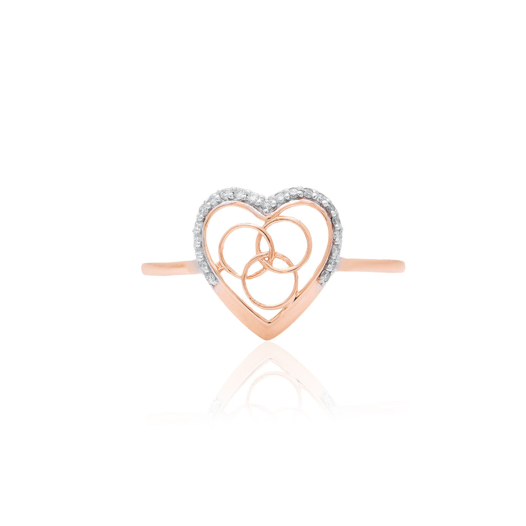 Double Heart Halo Diamond Ring – front studio view