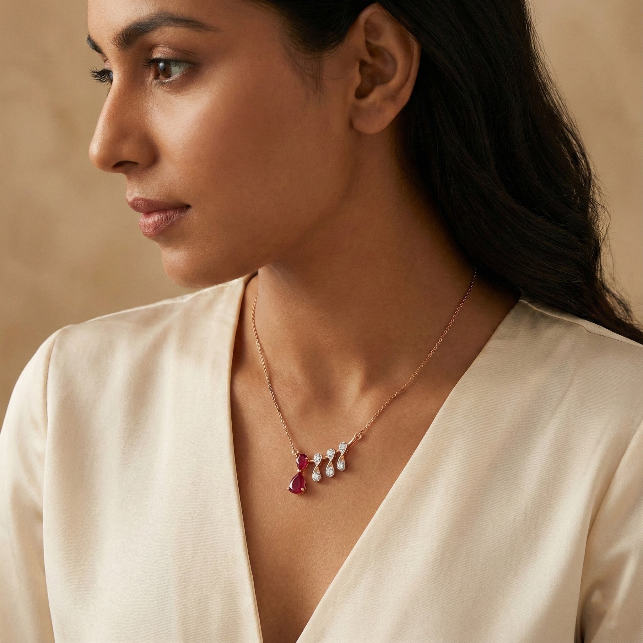 Crimson Leaf Diamond Mangalsutra – studio view 3