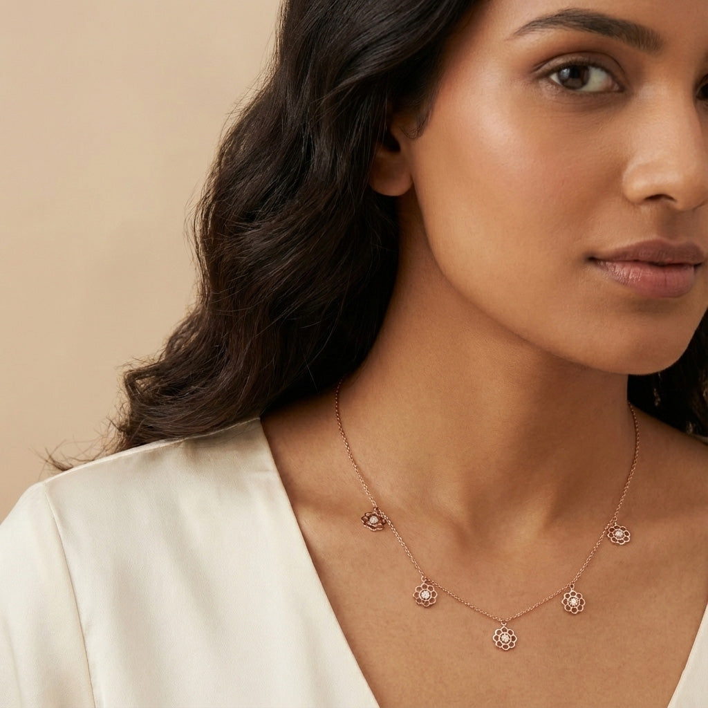 Bellflower Drop Diamond Necklace – studio view 3