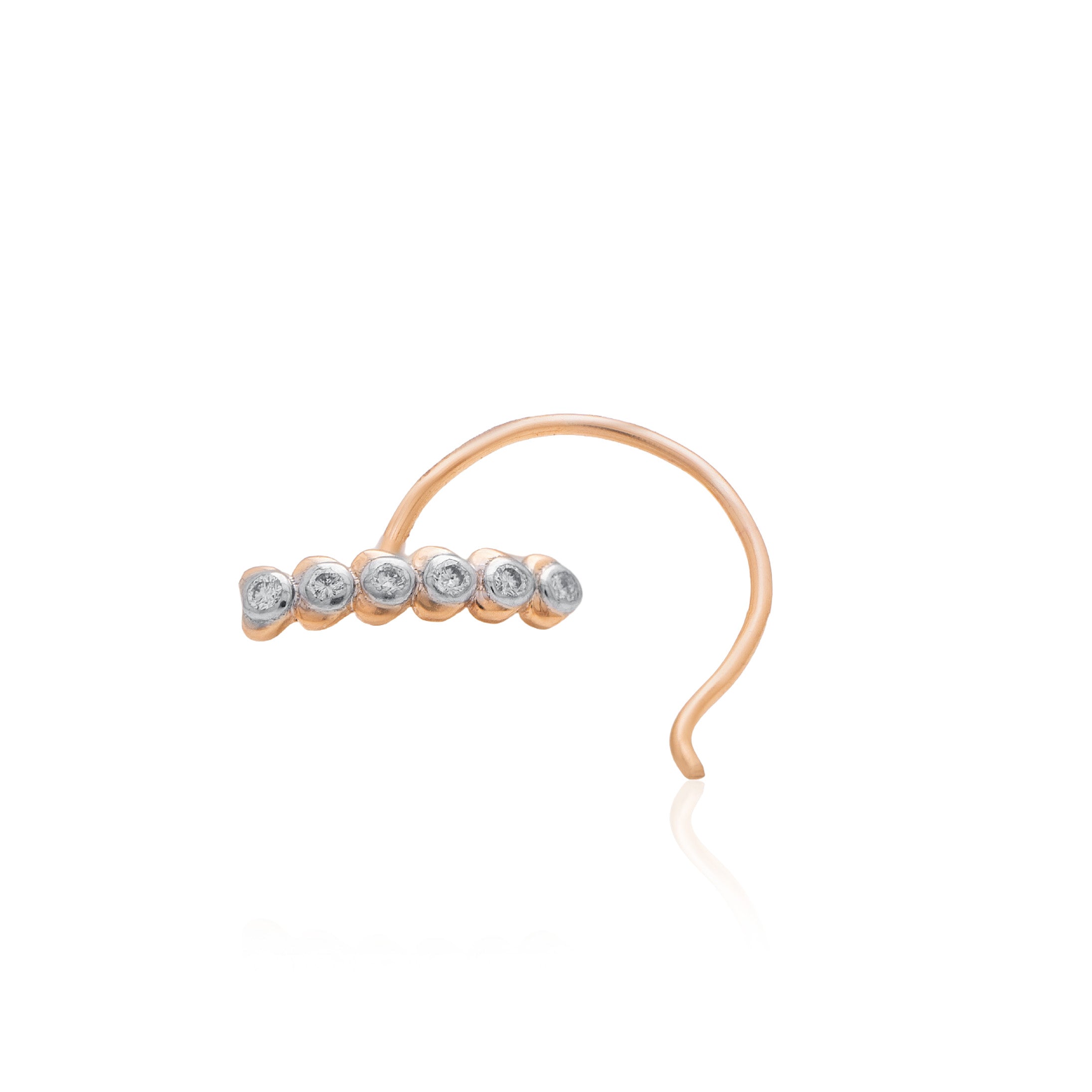 Sparkline Curve Diamond Nose Pin – front studio view