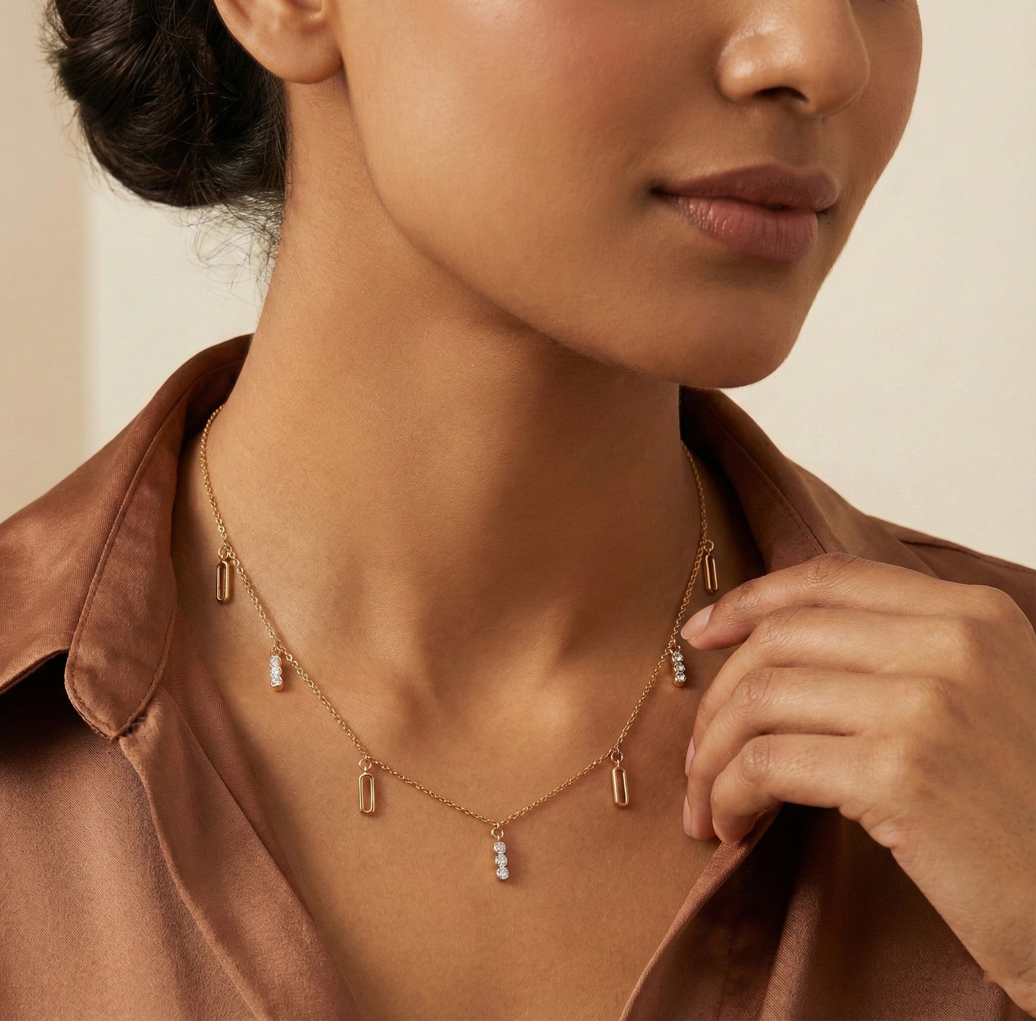 Cascade Bar Diamond Necklace – studio view 3