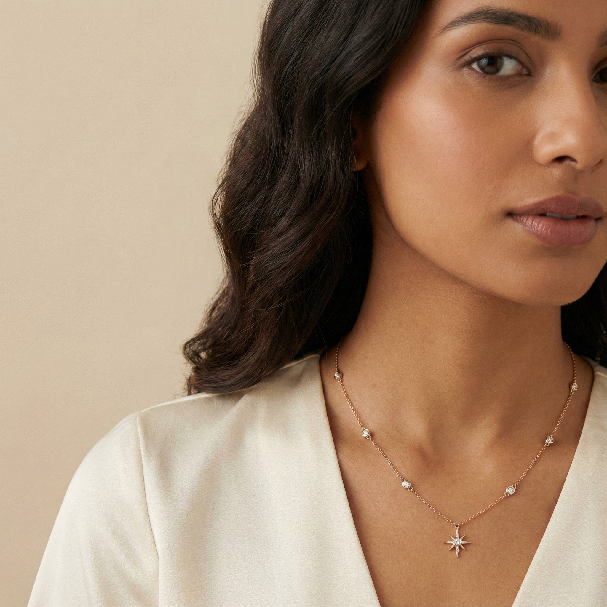Butterfly Trail Diamond Necklace – studio view 3