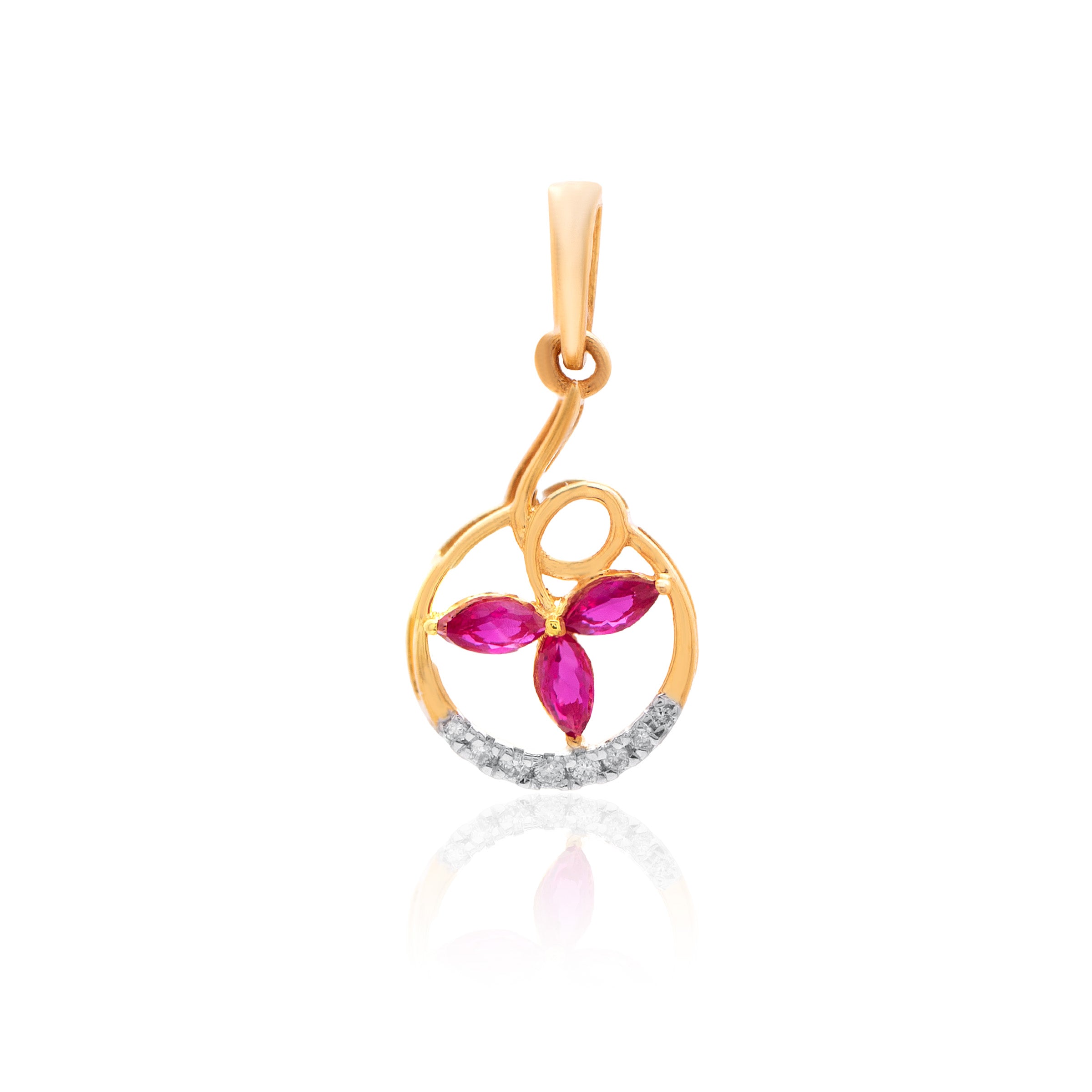 Crimson Petal Swirl Diamond Pendant – studio view 1