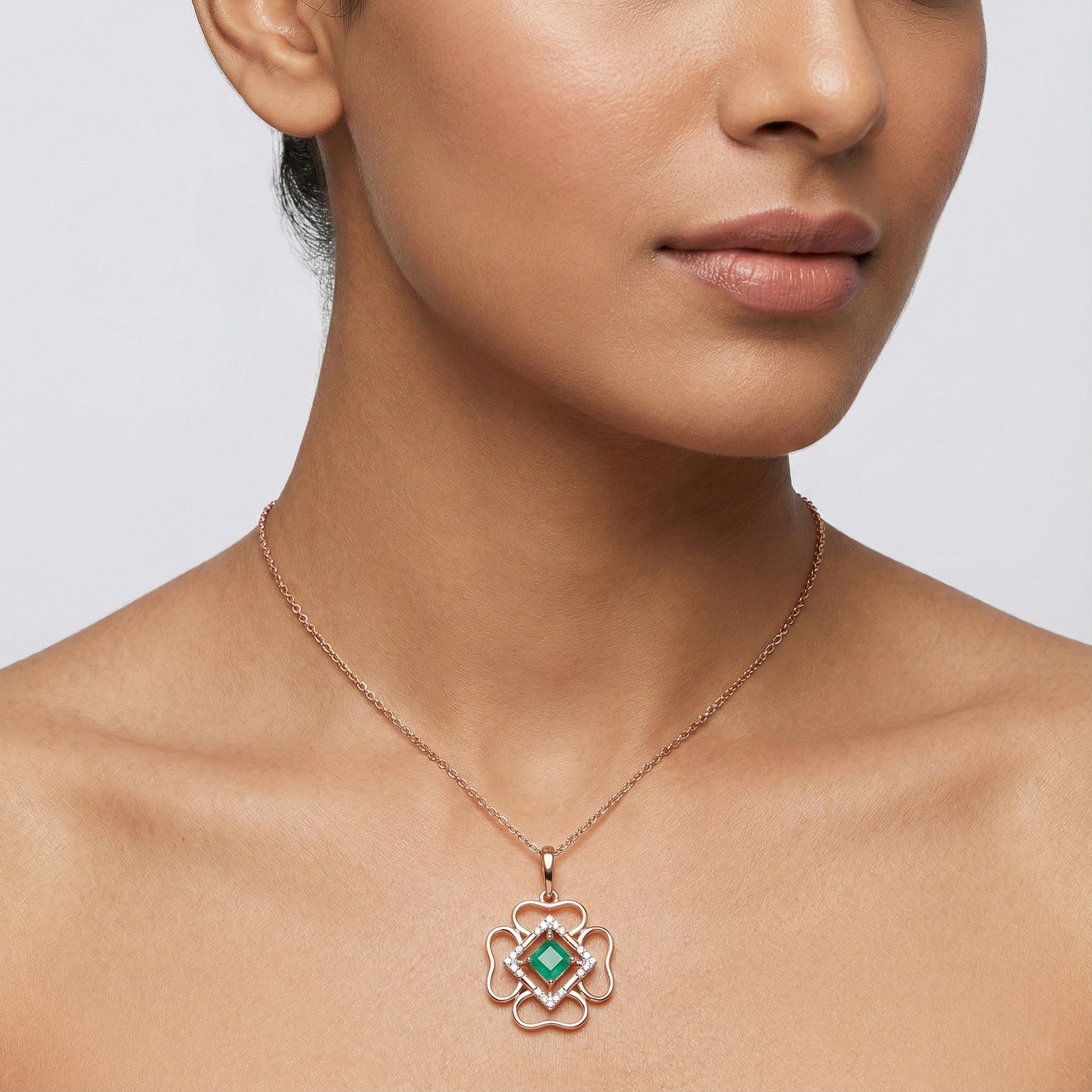 Crimson Petal Swirl Diamond Pendant – studio view 3