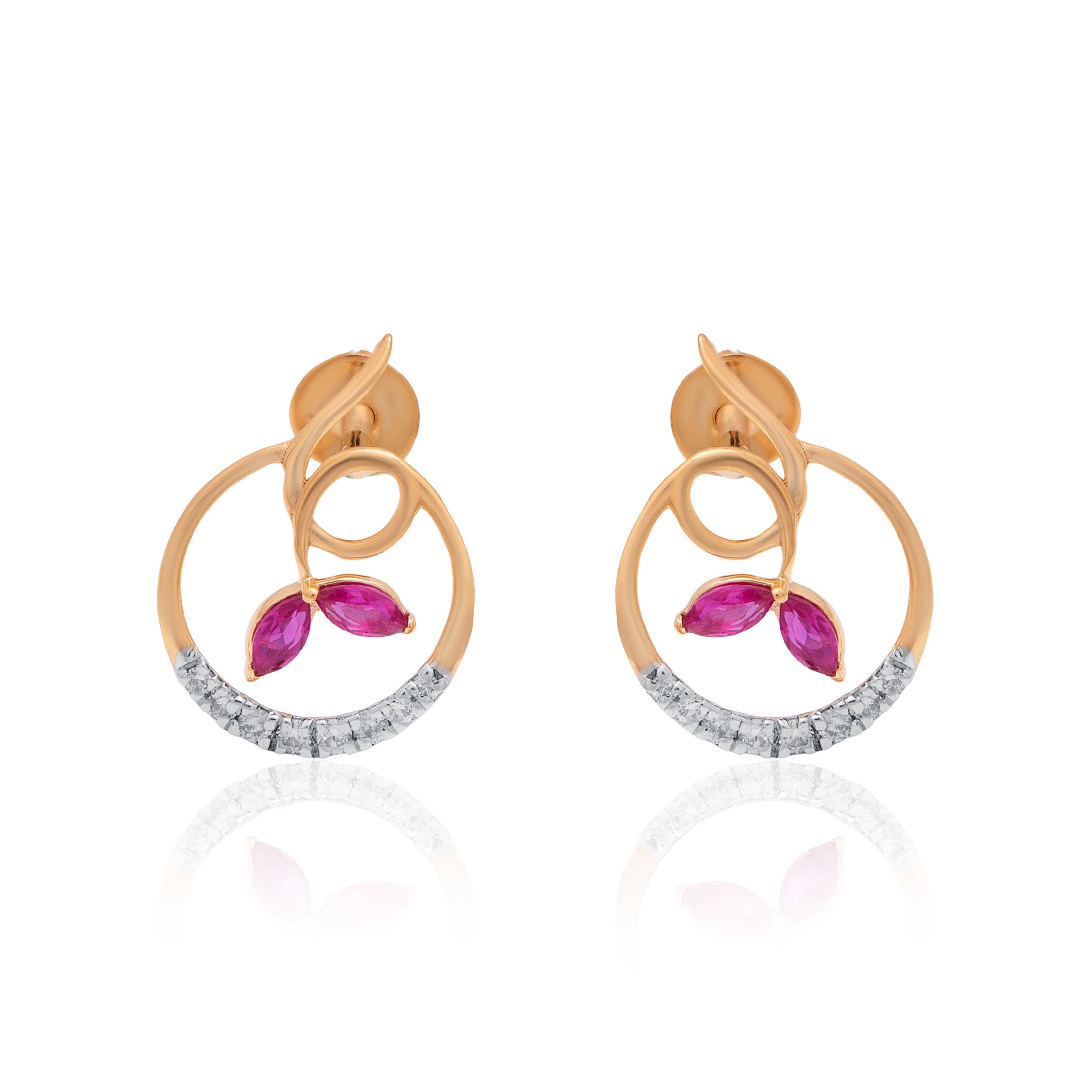 Roseate Leaf Diamond Earrings – front studio view