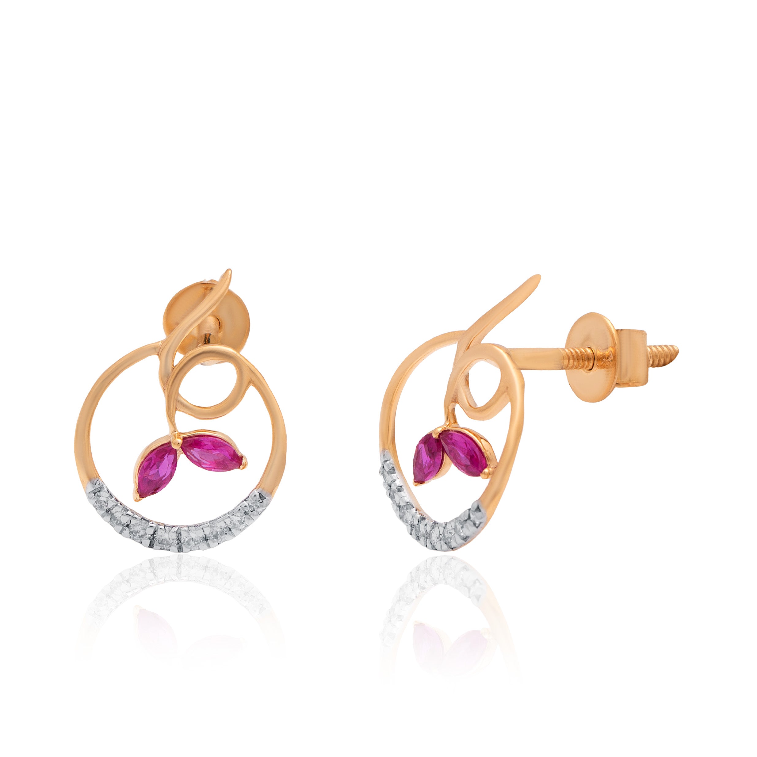 Roseate Leaf Diamond Earrings – alternate studio view