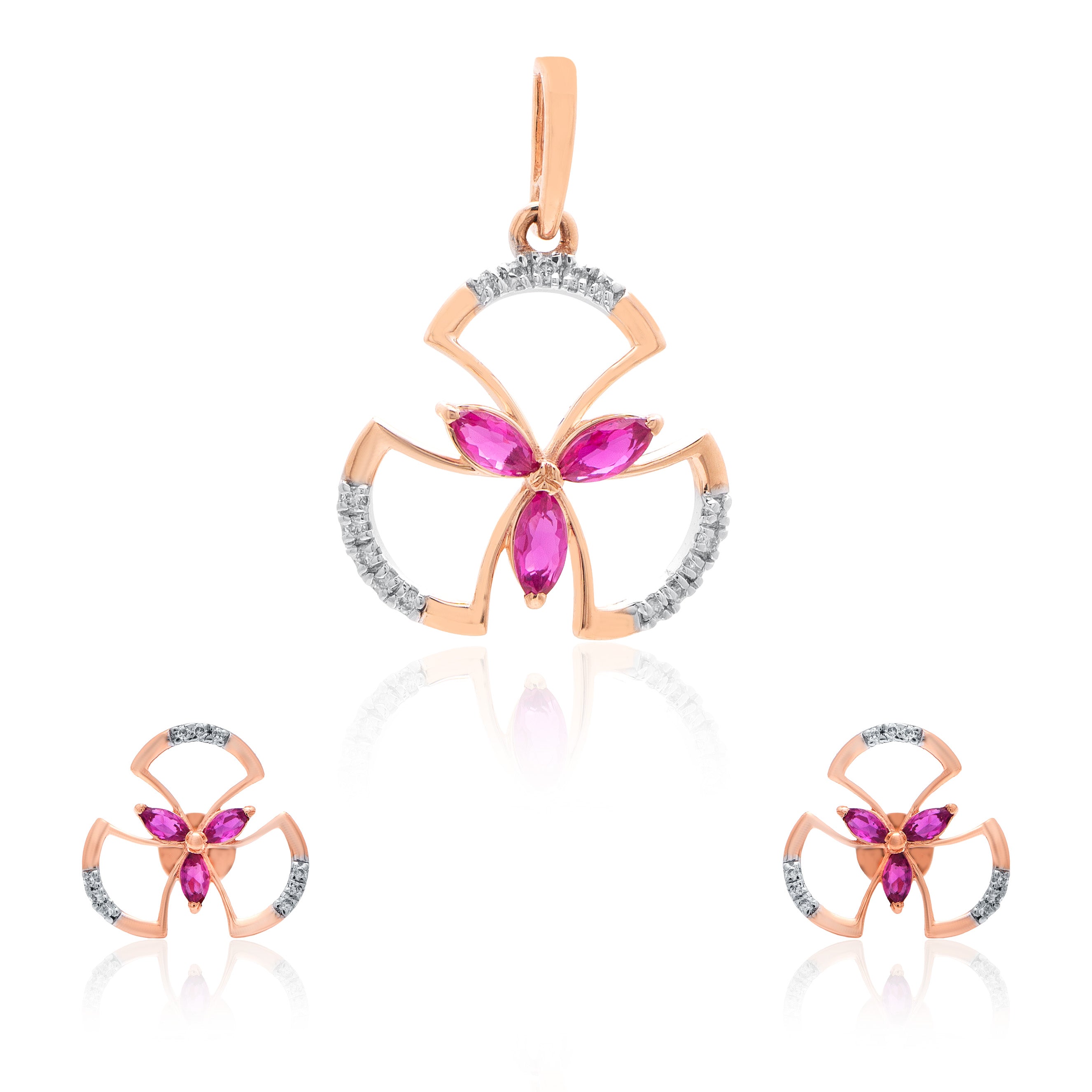 Crimson Butterfly Arc Diamond Pendant – studio view 2