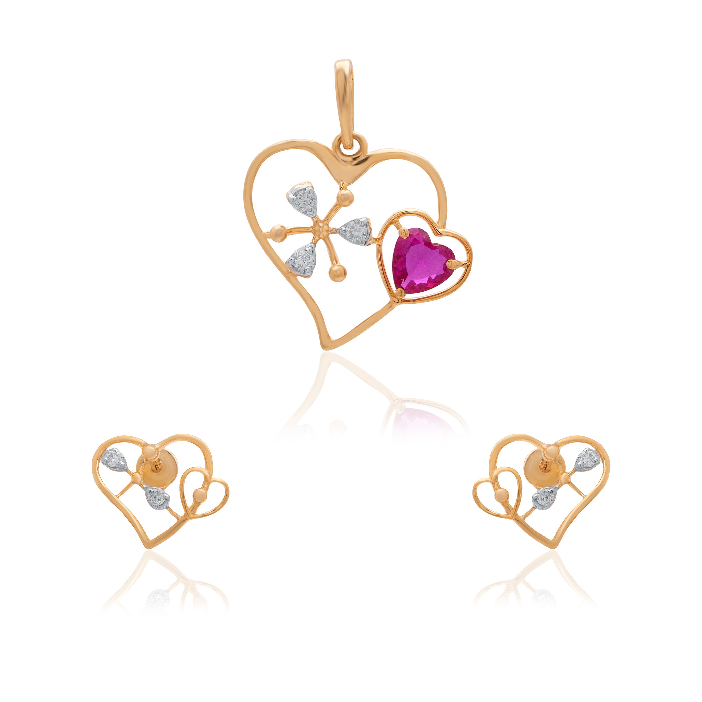 Crimson Twin Heart Diamond Pendant – studio view 2