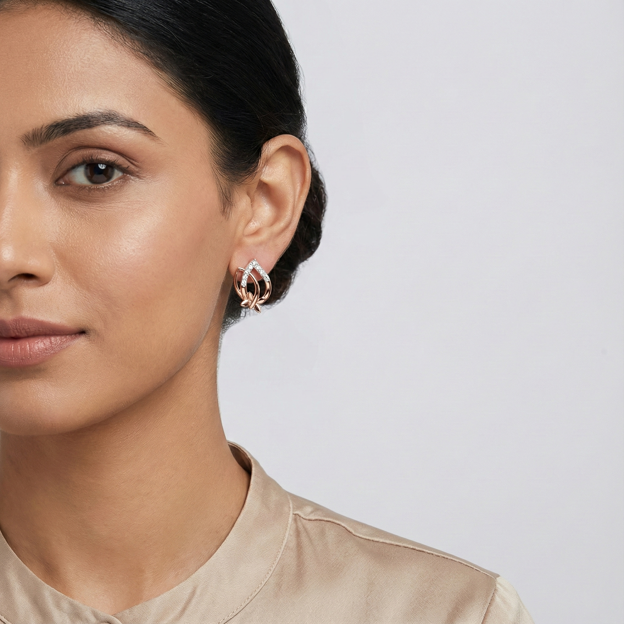 Flame Petal Diamond Earrings – studio view 3