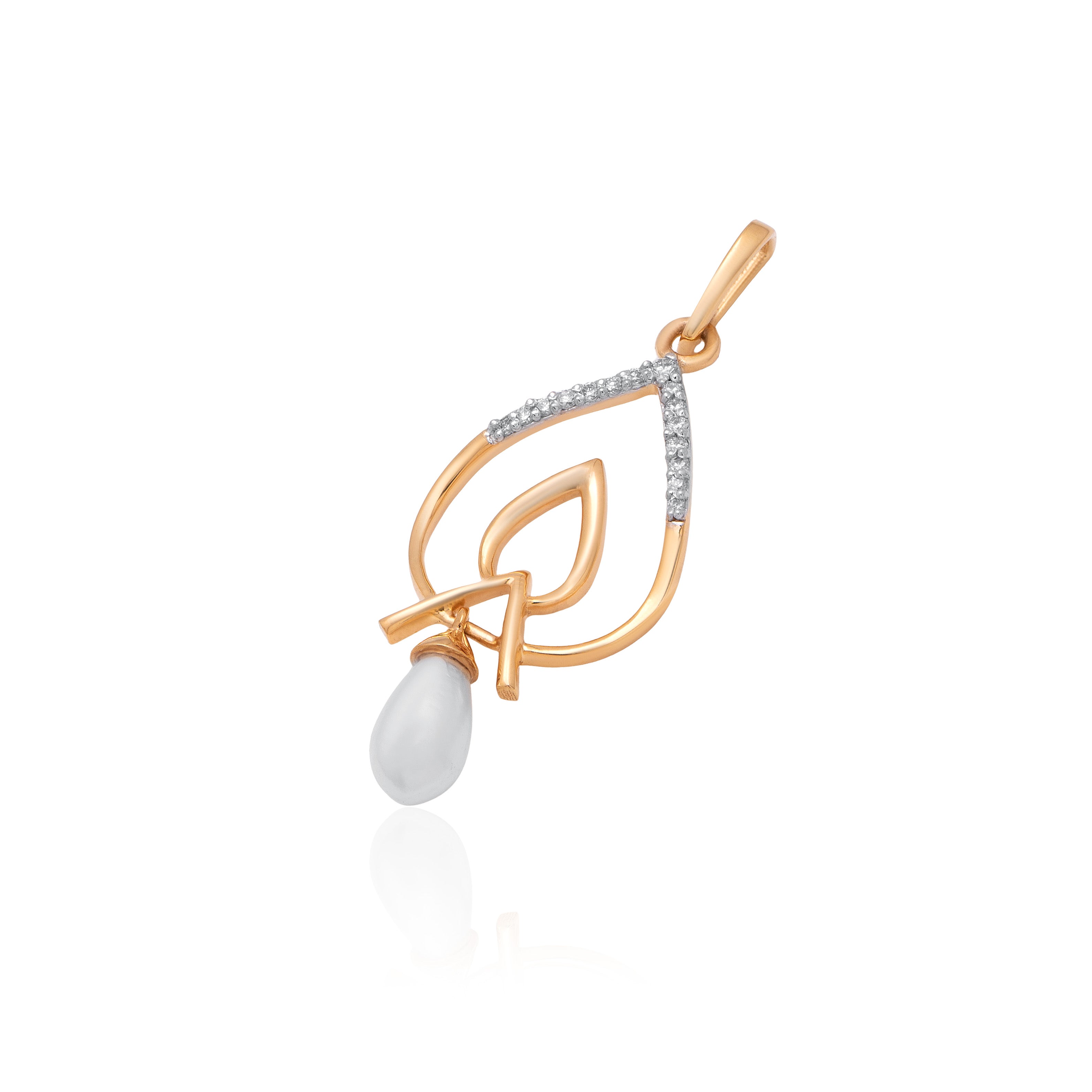 Crimson Leaf Orbit Diamond Pendant – studio view 2