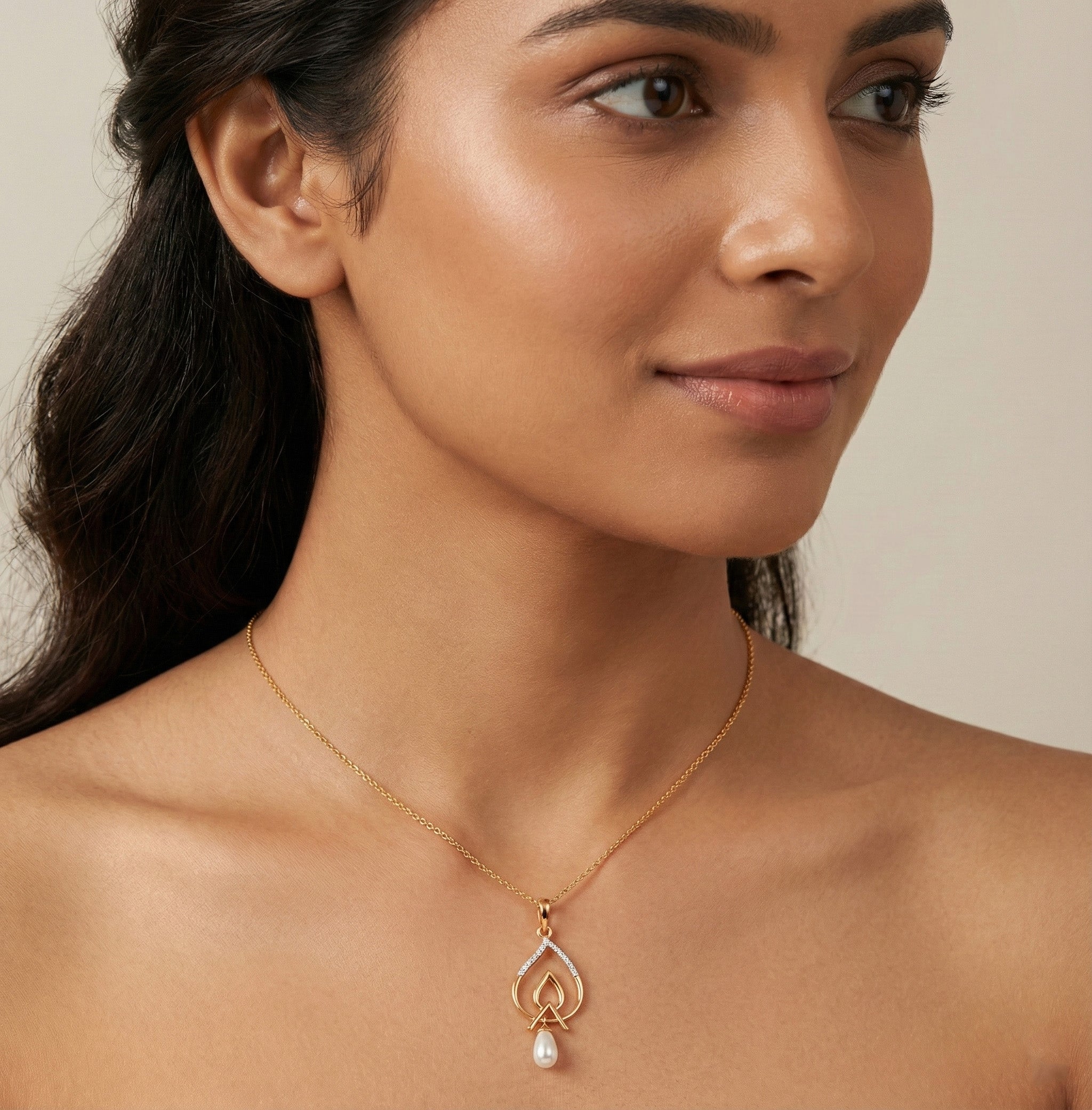 Crimson Leaf Orbit Diamond Pendant – studio view 3