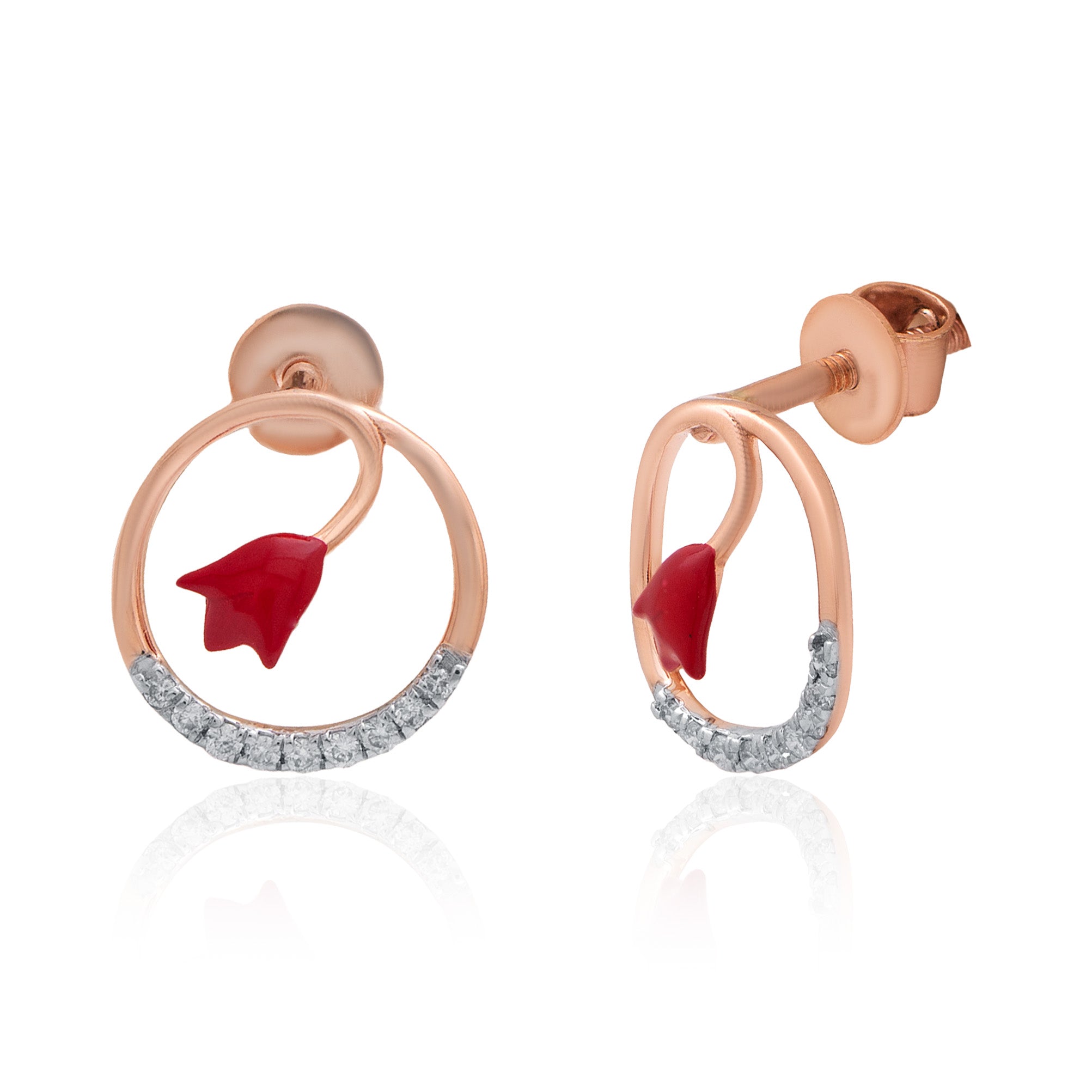 Crimson Arc Diamond Earrings – alternate studio view