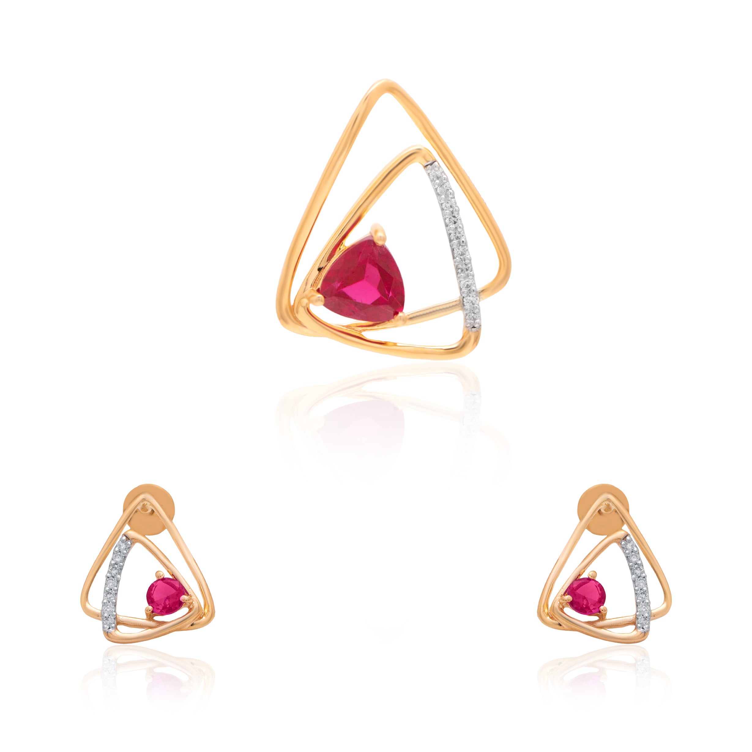 Crimson Triangle Muse Diamond Pendant – studio view 2