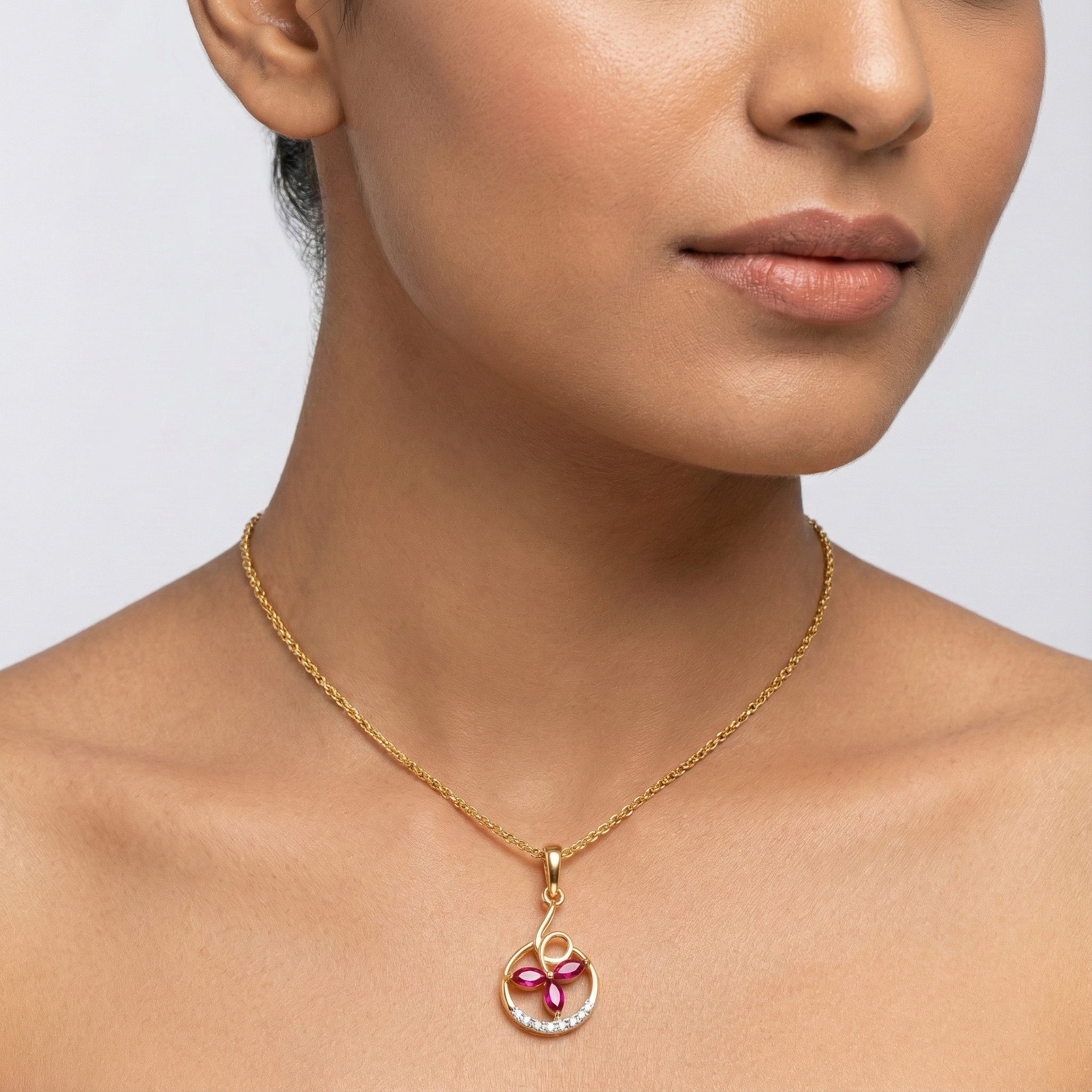 Crimson Triangle Muse Diamond Pendant – studio view 3