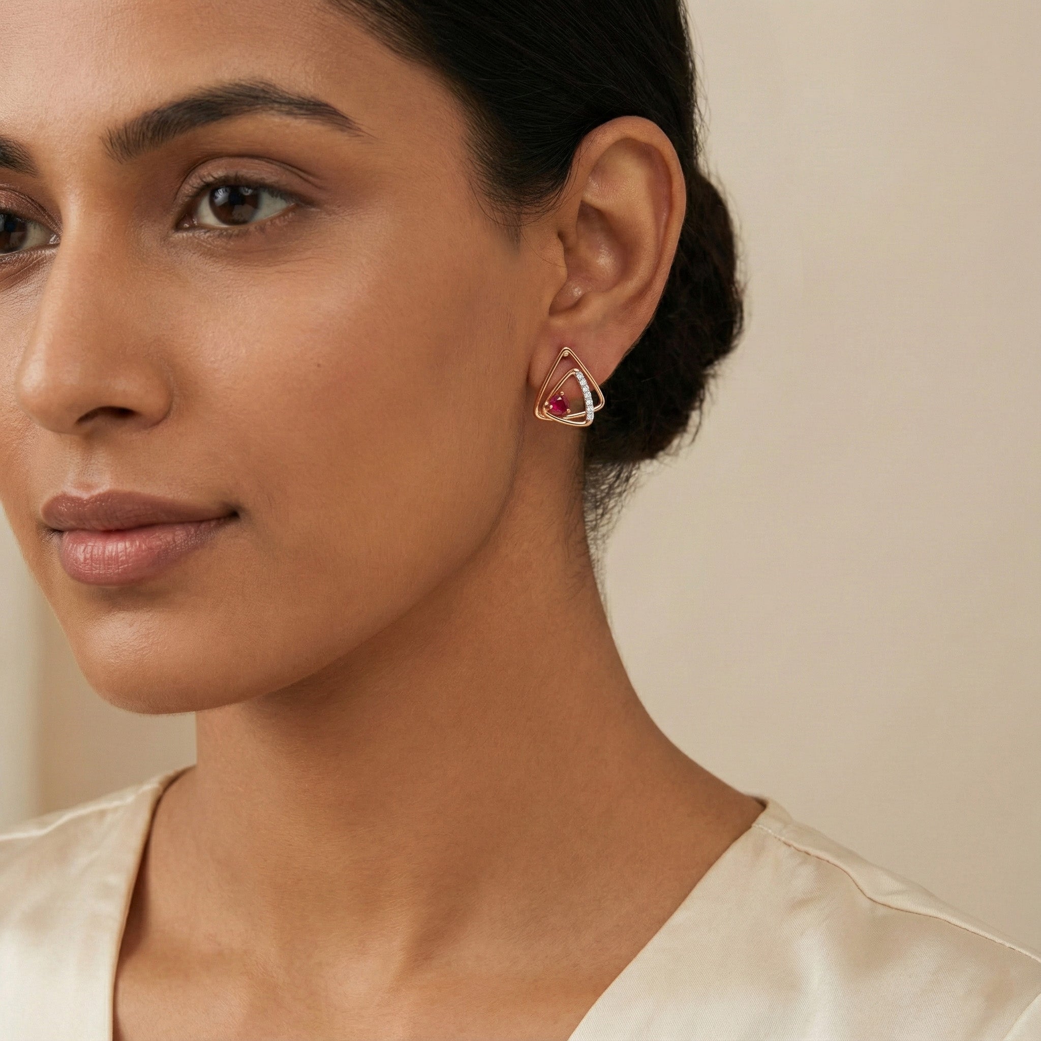 Crimson Prism Diamond Earrings – studio view 3