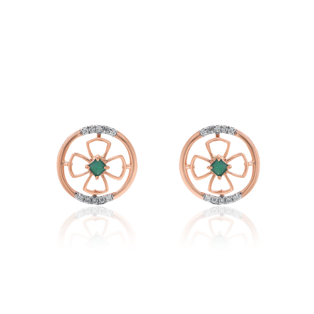 Clover Circle Diamond Earrings – alternate studio view