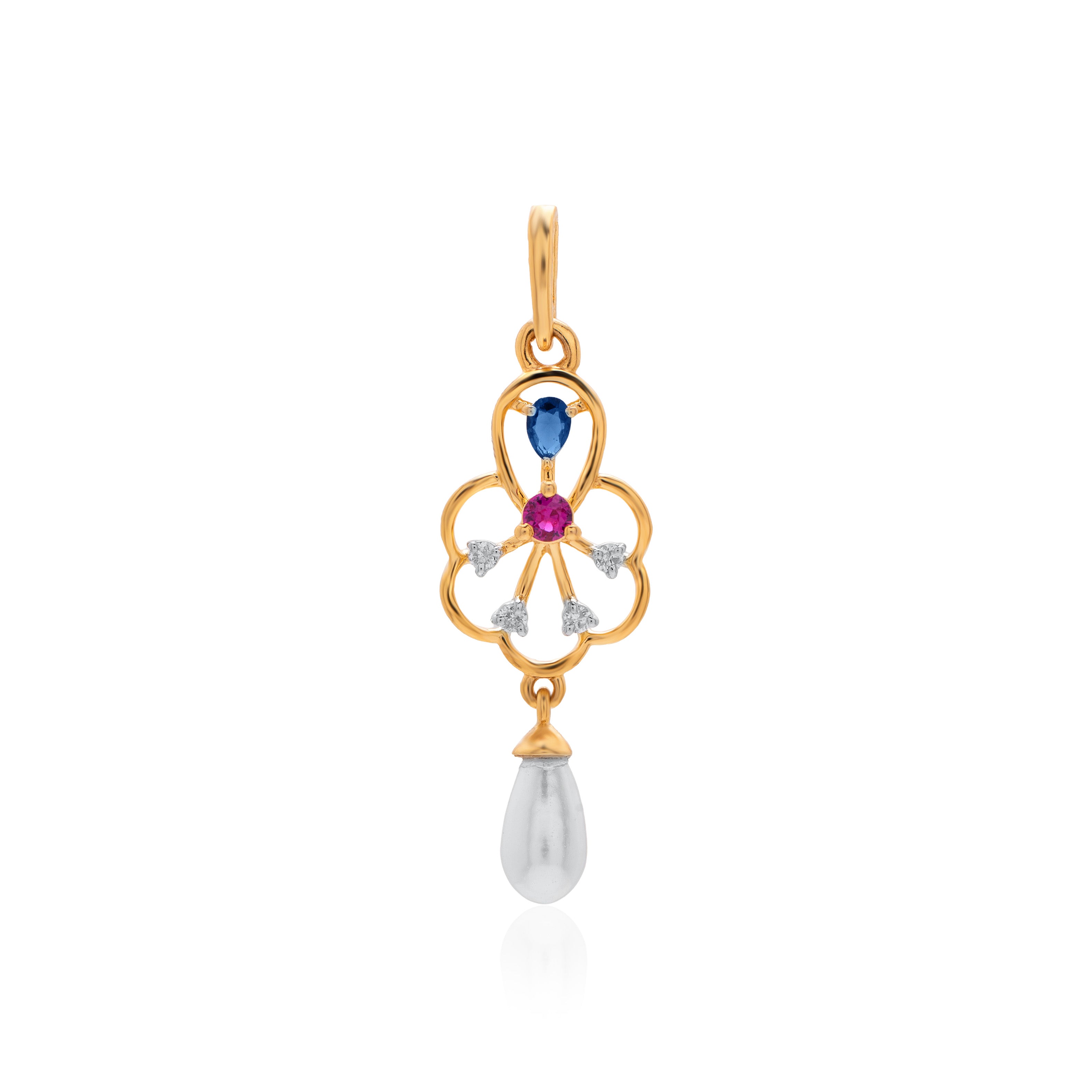 Crimson Blossom Dewdrop Diamond Pendant – studio view 1