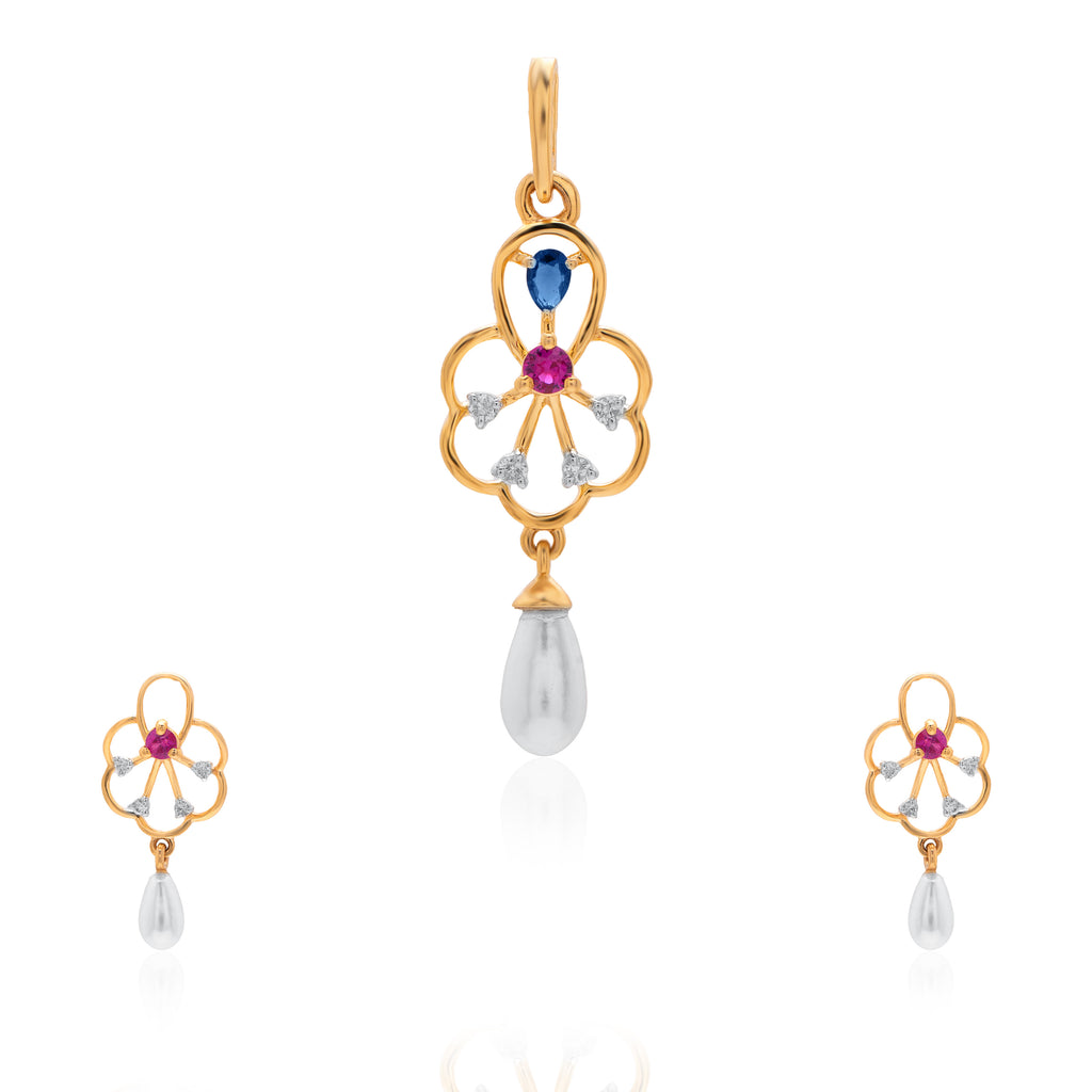 Crimson Blossom Dewdrop Diamond Pendant – studio view 2