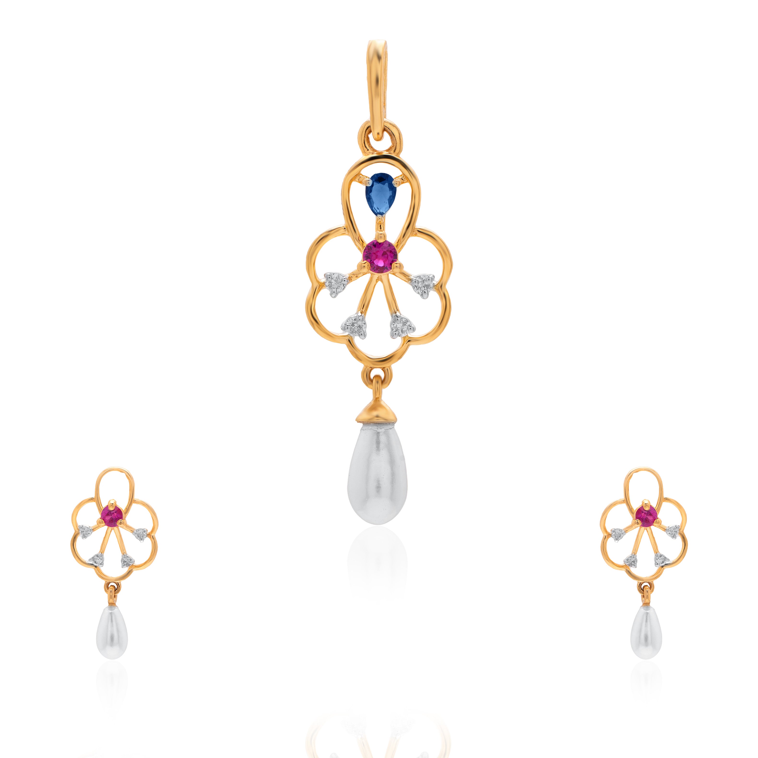 Crimson Blossom Dewdrop Diamond Pendant – studio view 2
