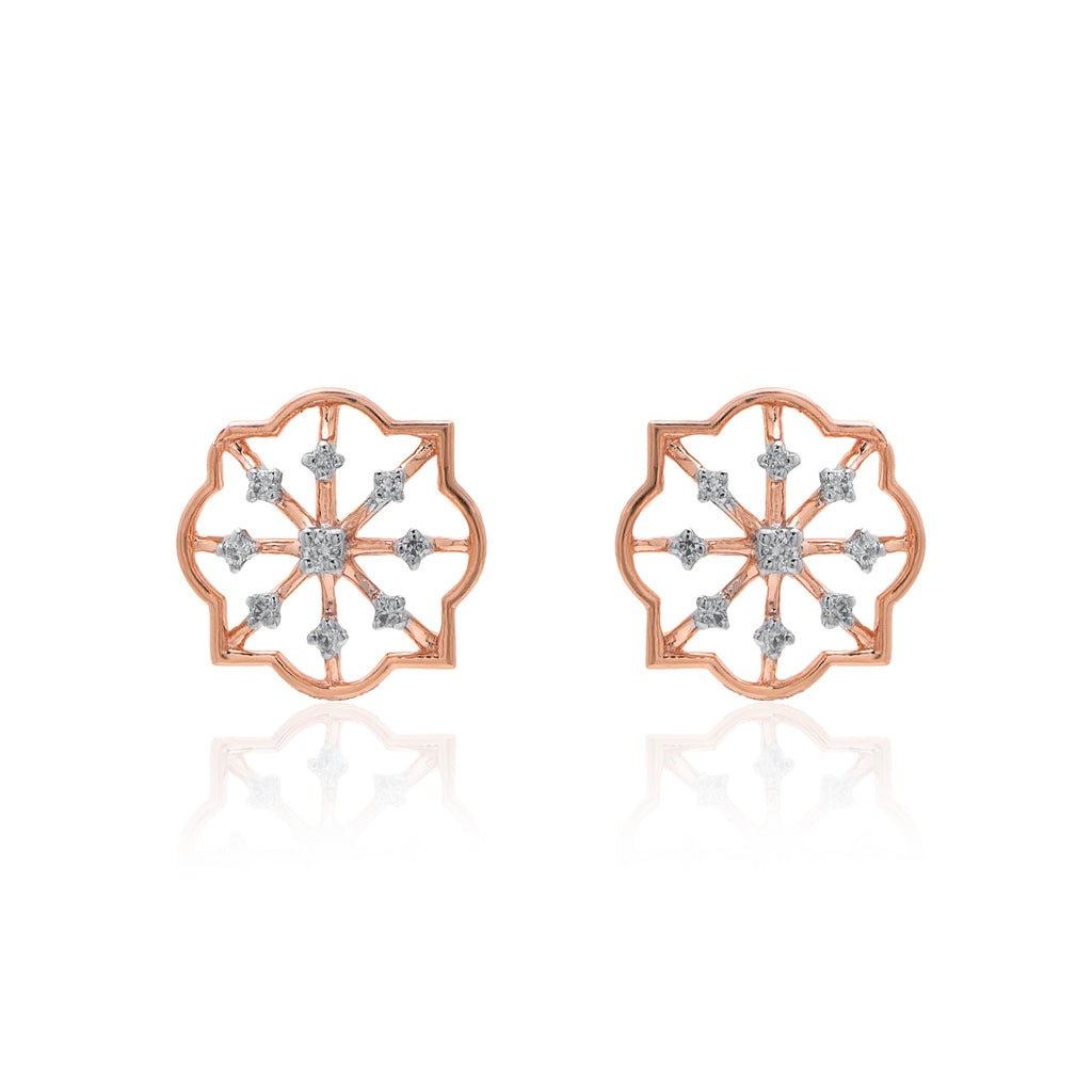 Starburst Wheel Diamond Earrings – alternate studio view