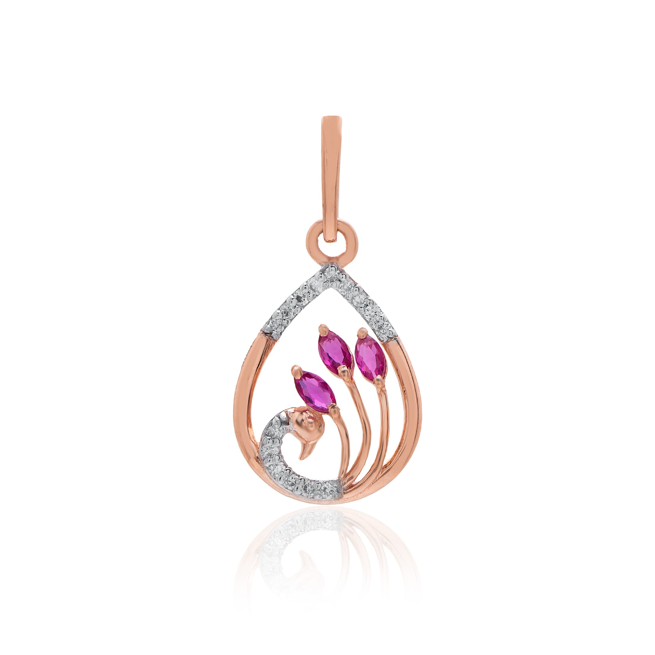 Crimson Petal Teardrop Diamond Pendant – studio view 1