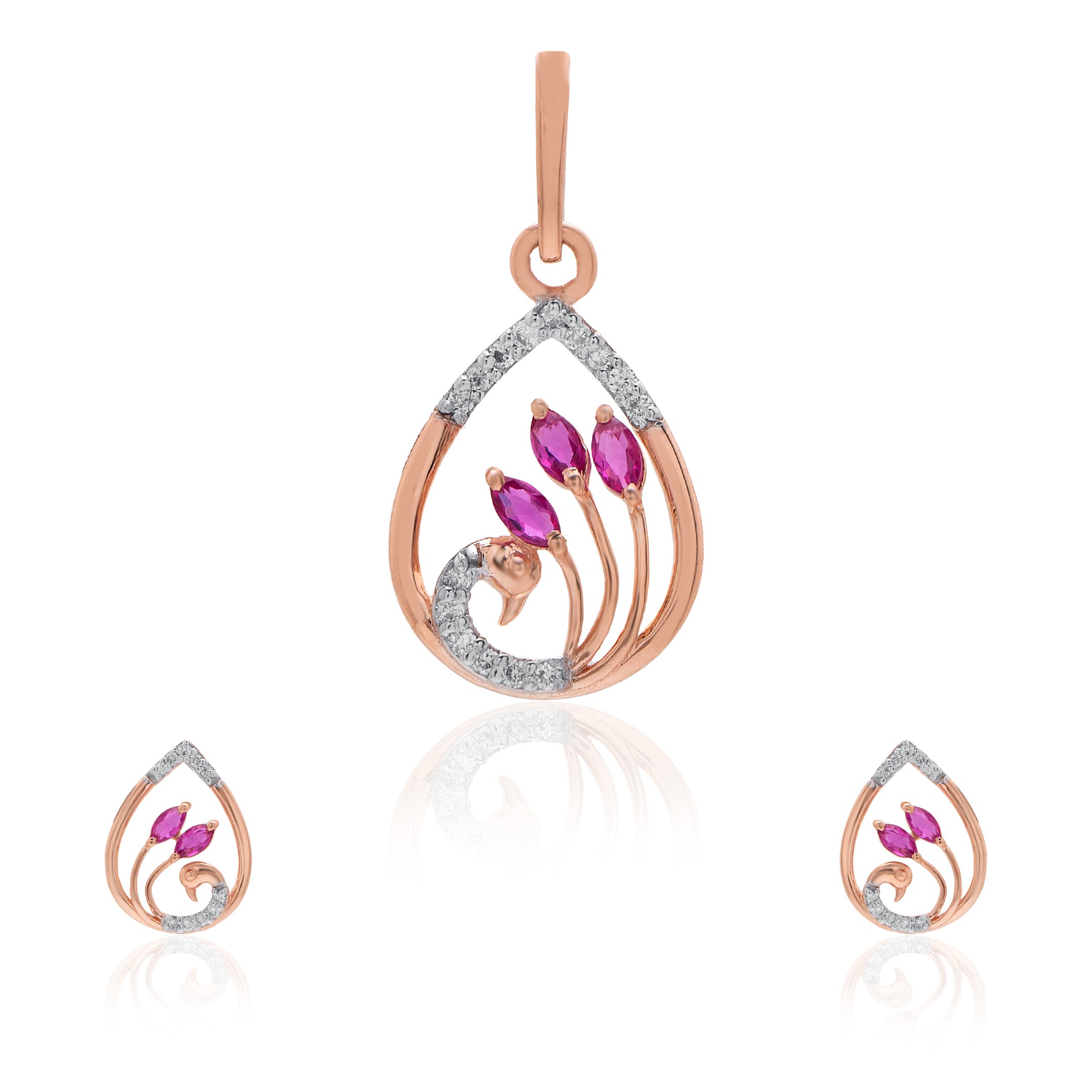 Crimson Petal Teardrop Diamond Pendant – studio view 2