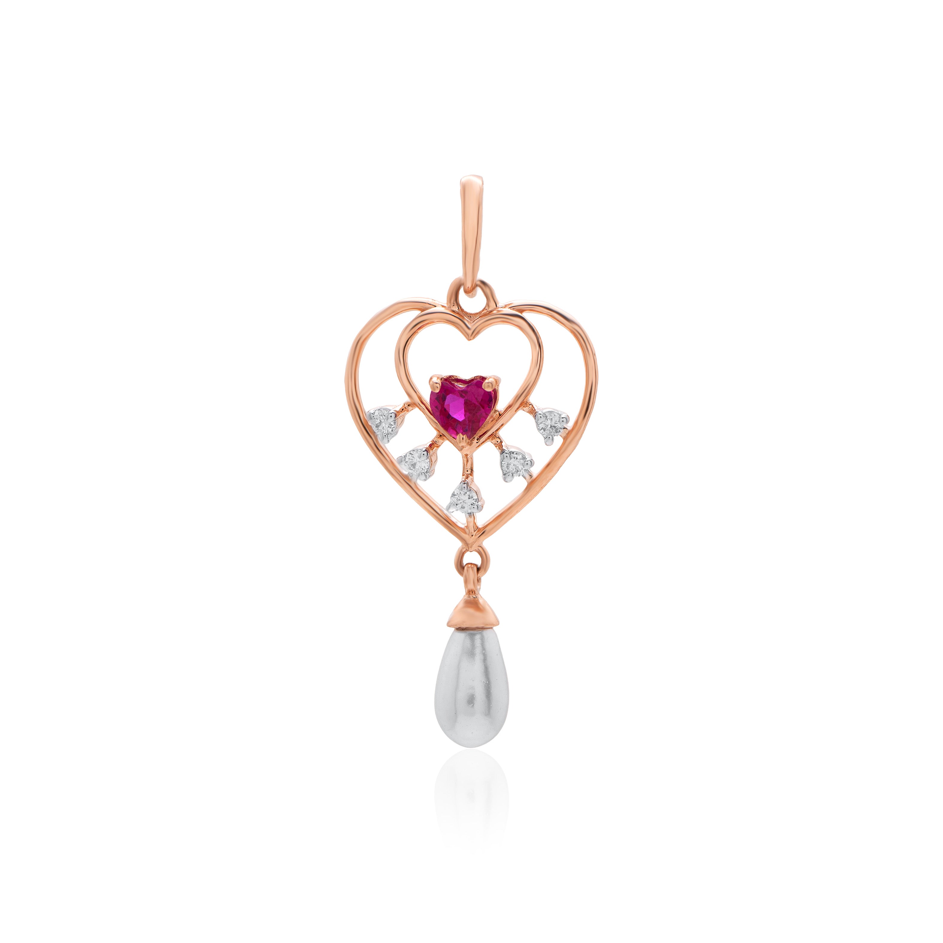 Crimson Heart Dewdrop Diamond Pendant – studio view 1