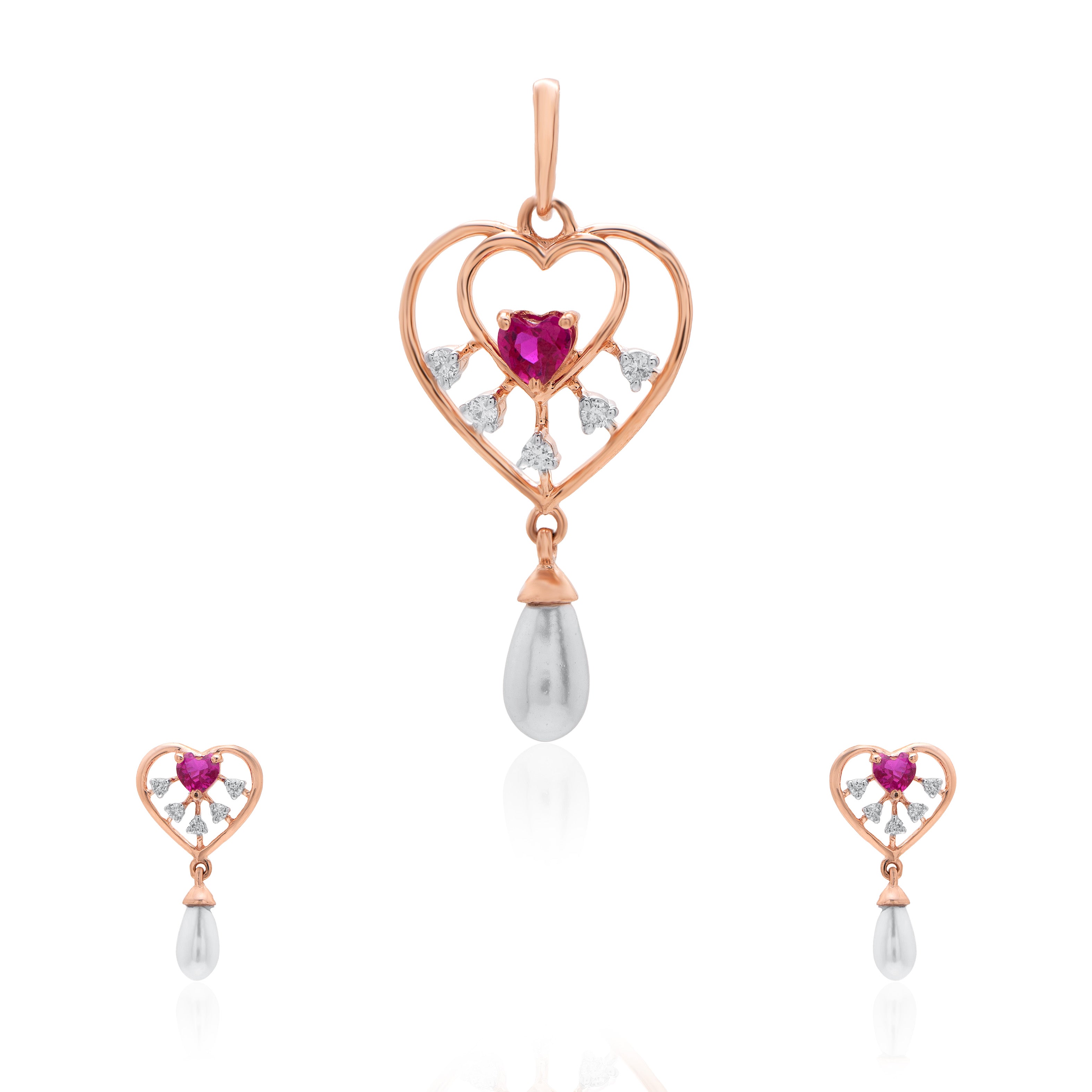 Crimson Heart Dewdrop Diamond Pendant – studio view 2