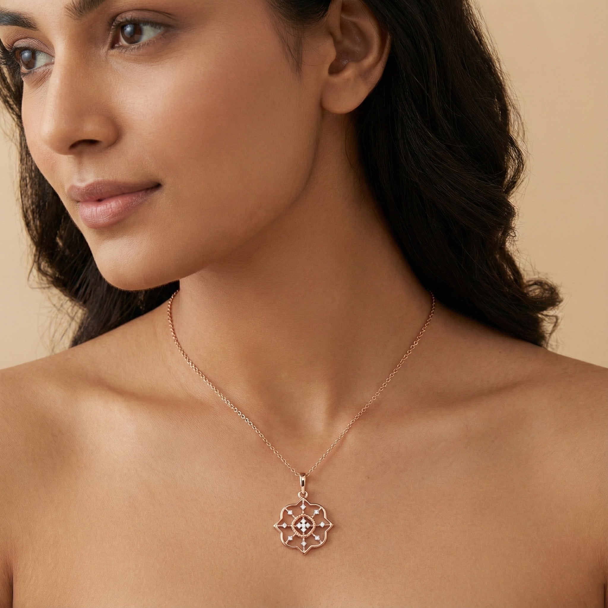 Crimson Heart Dewdrop Diamond Pendant – studio view 3