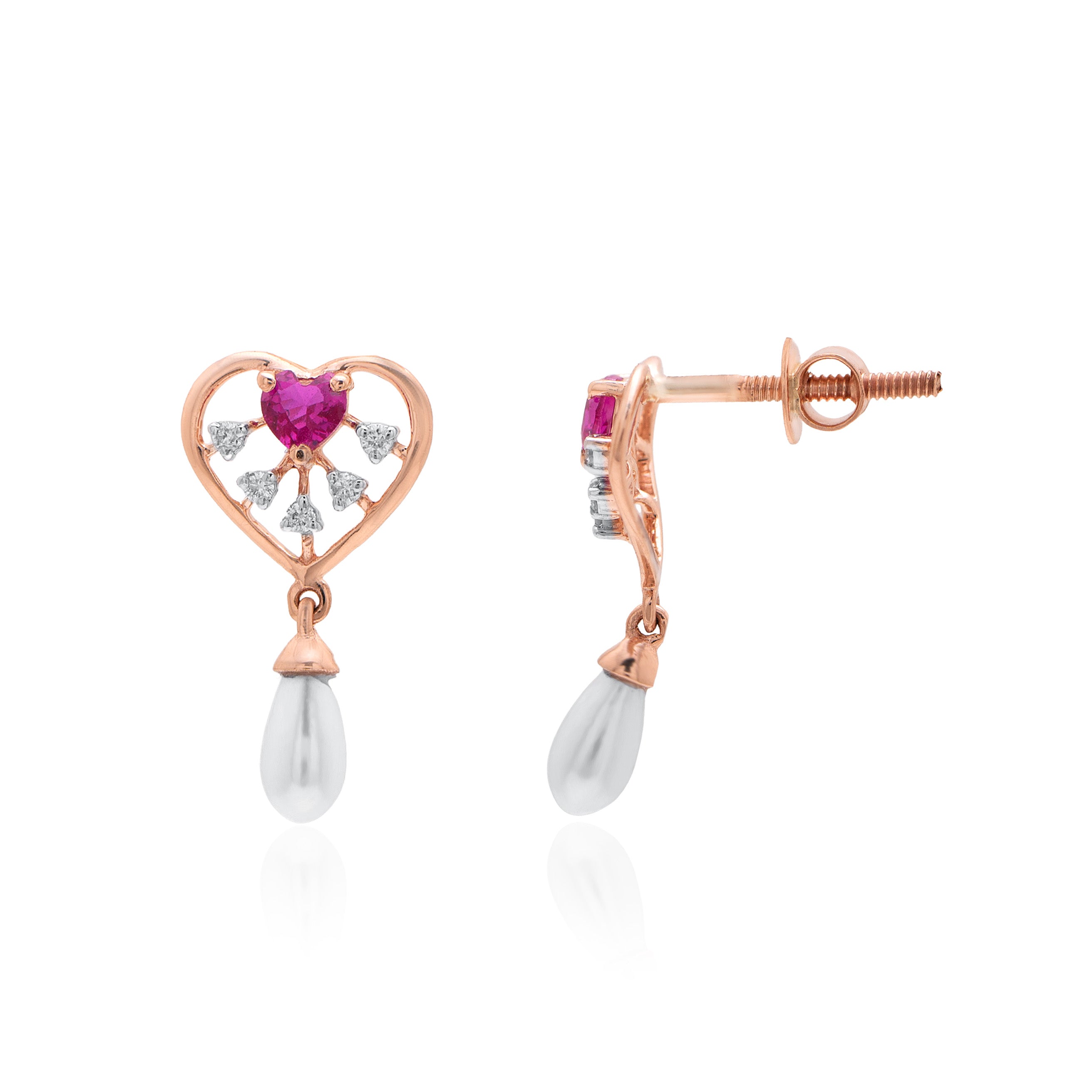 Crimson Heart Dewdrop Diamond Earrings – studio view 1