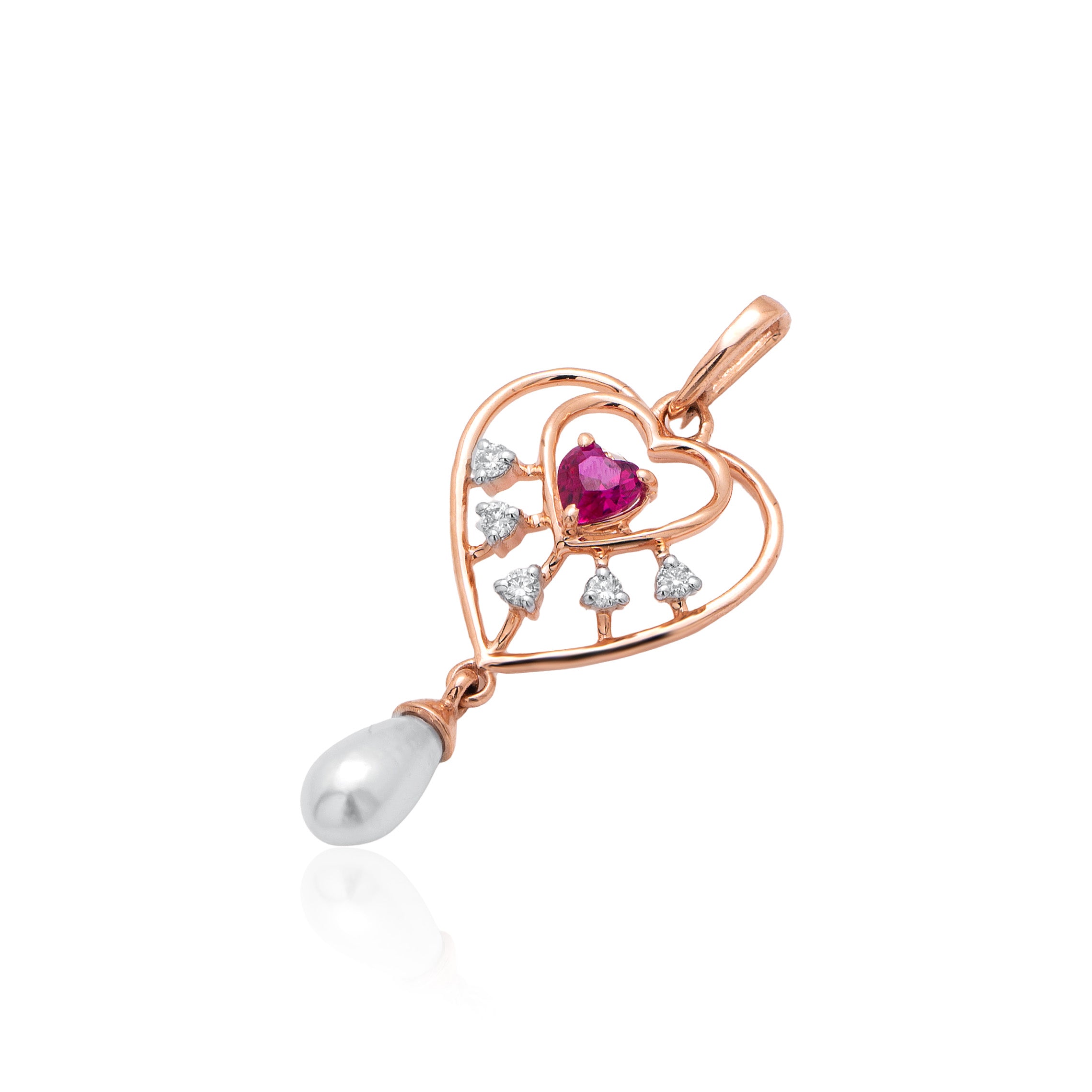 Crimson Heart Dewdrop Diamond Earrings – studio view 2