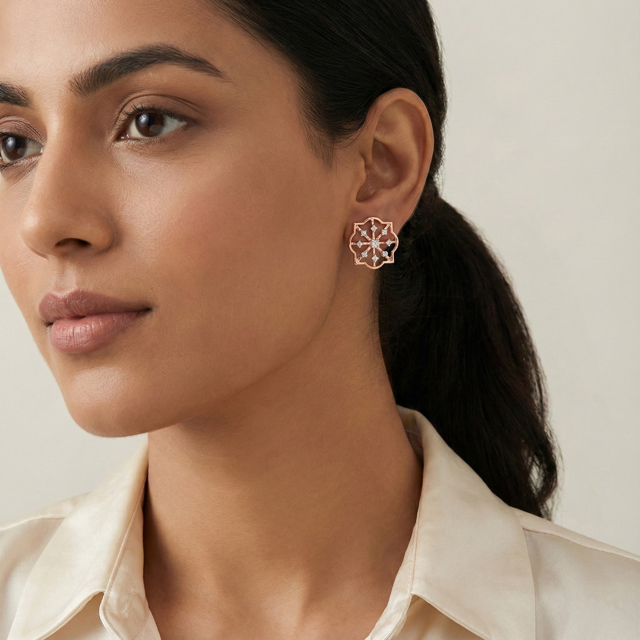Crimson Heart Dewdrop Diamond Earrings – studio view 3
