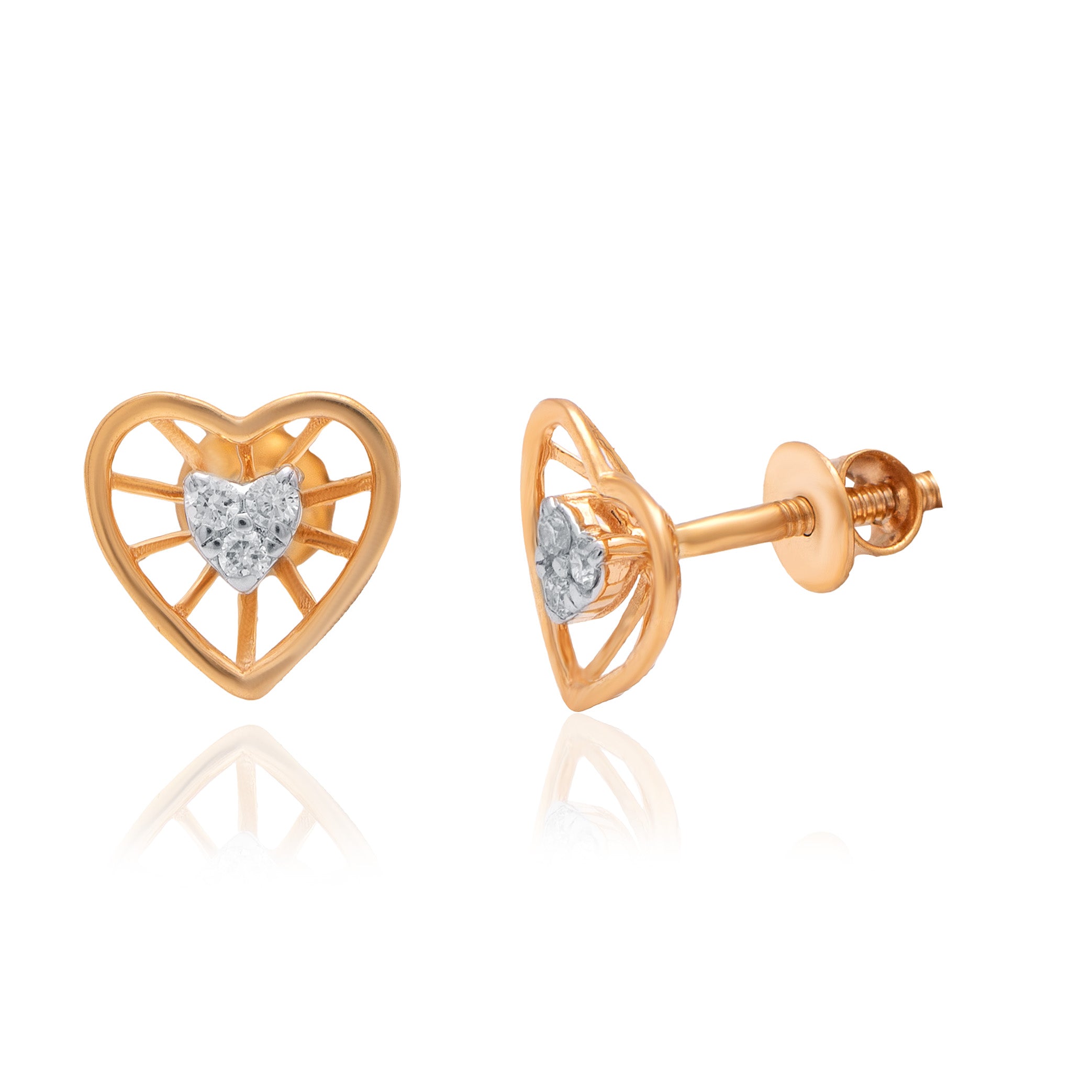 Lattice Heart Diamond Earrings – alternate studio view