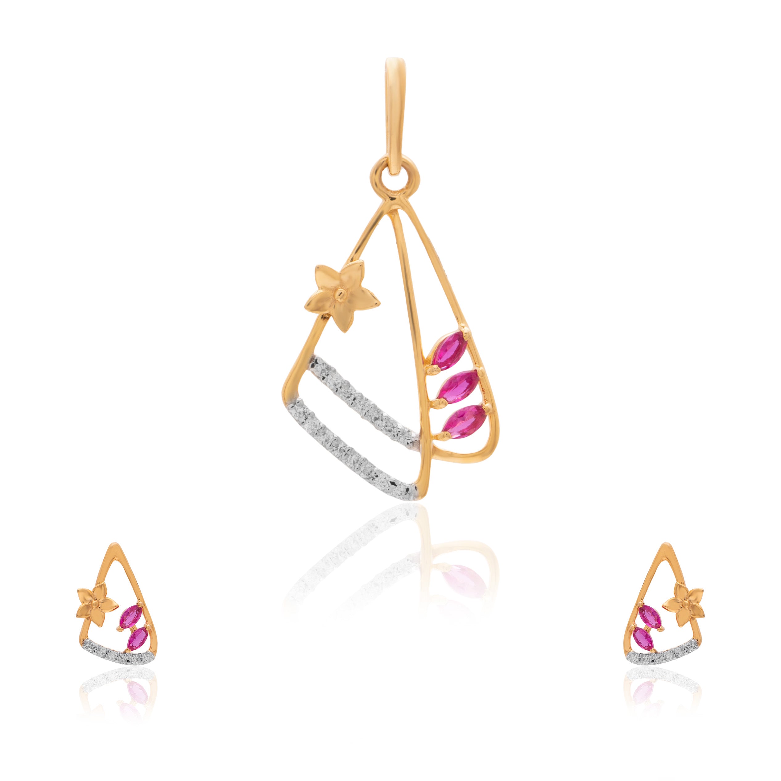 Crimson Leaf Triangle Diamond Pendant – studio view 2
