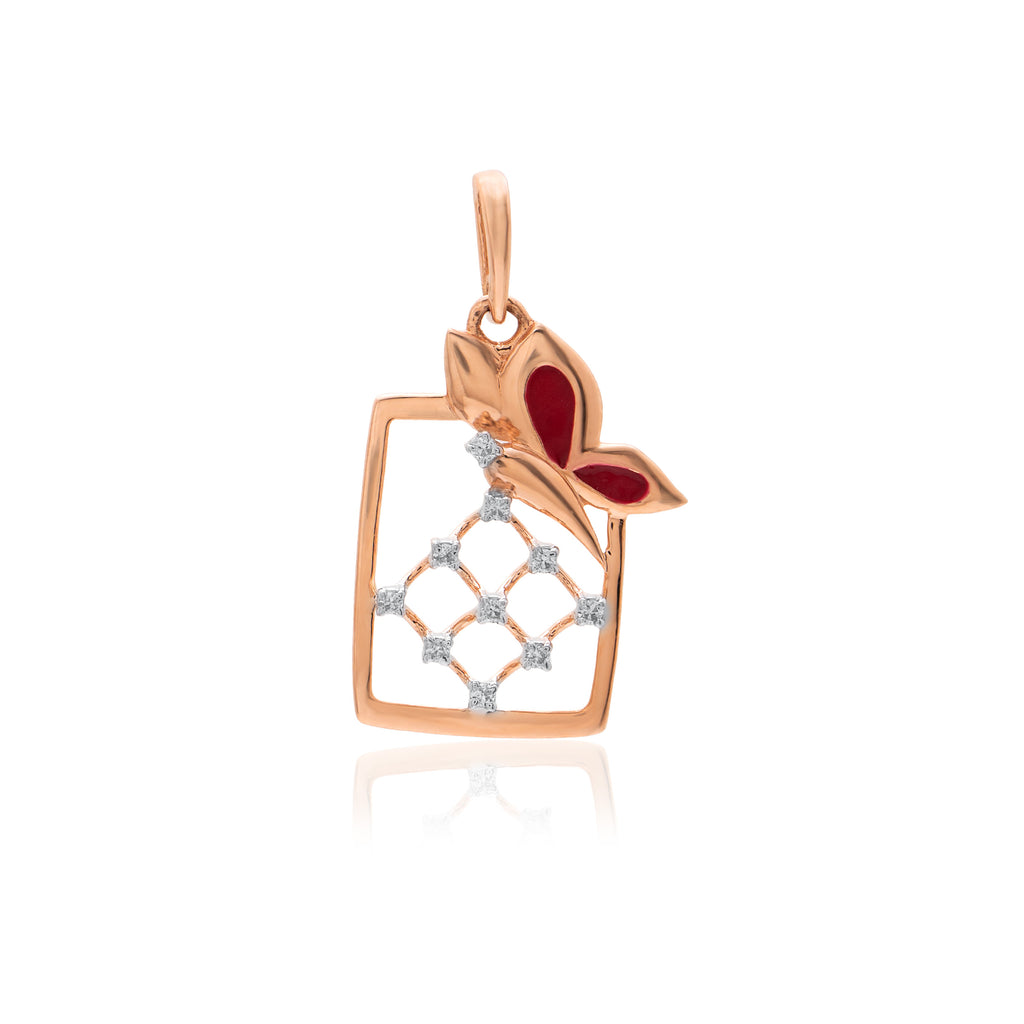 Crimson Butterfly Window Diamond Pendant – studio view 1