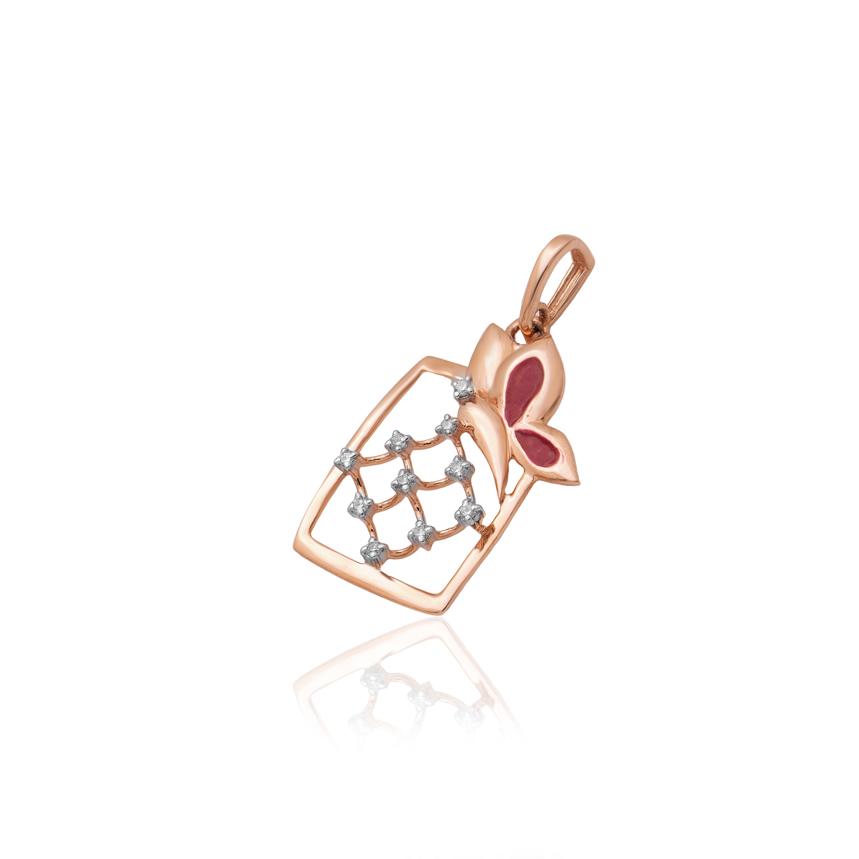 Crimson Butterfly Window Diamond Pendant – studio view 2