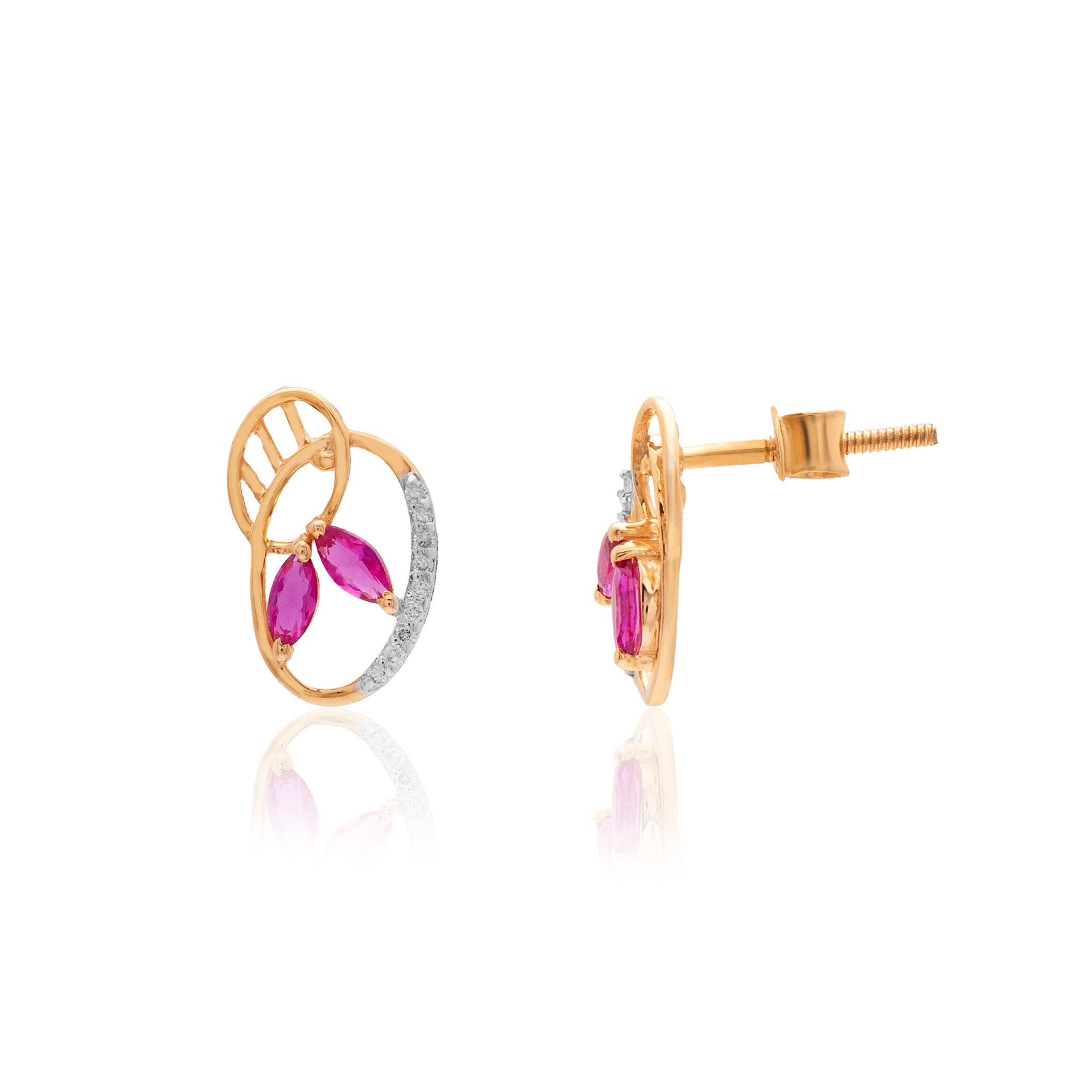 Crimson Leaf Window Diamond Earrings – studio view 2