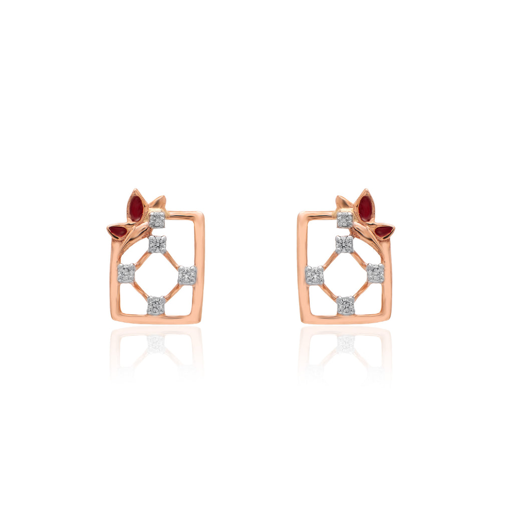 Crimson Frame Diamond Earrings – front studio view