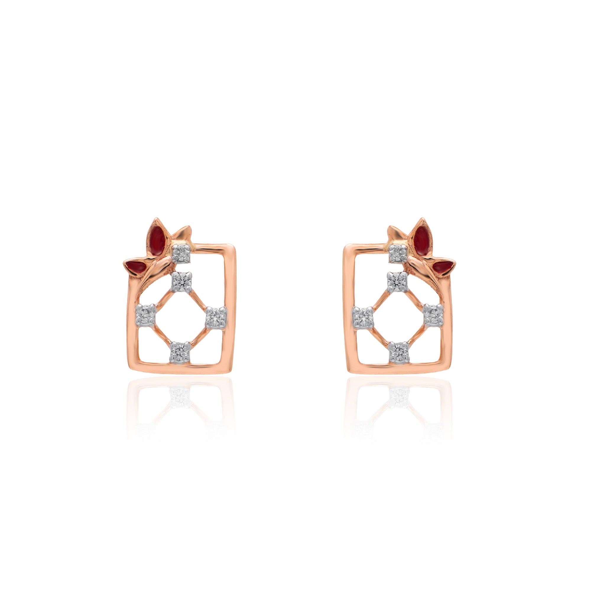 Crimson Frame Diamond Earrings – front studio view