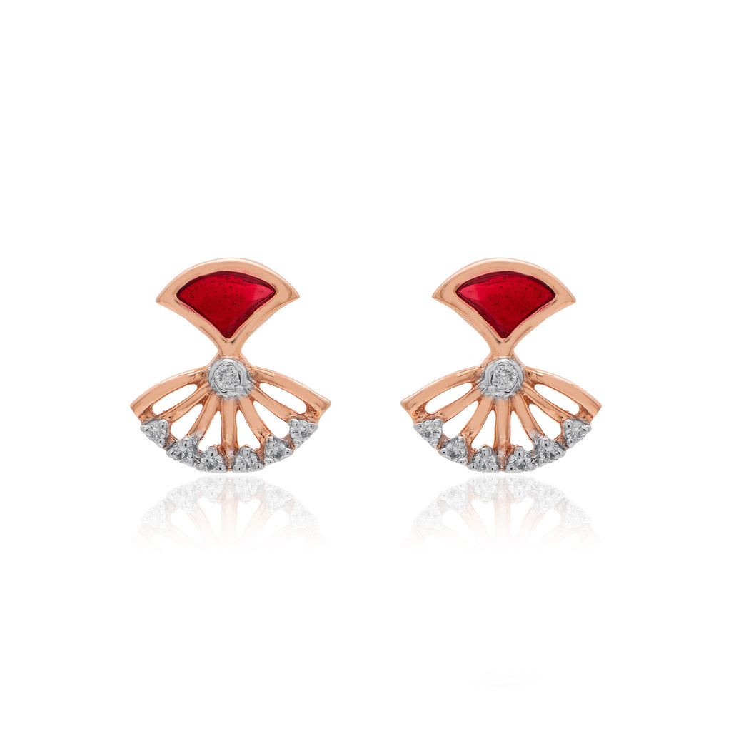 Crimson Fan Diamond Earrings – studio view 1