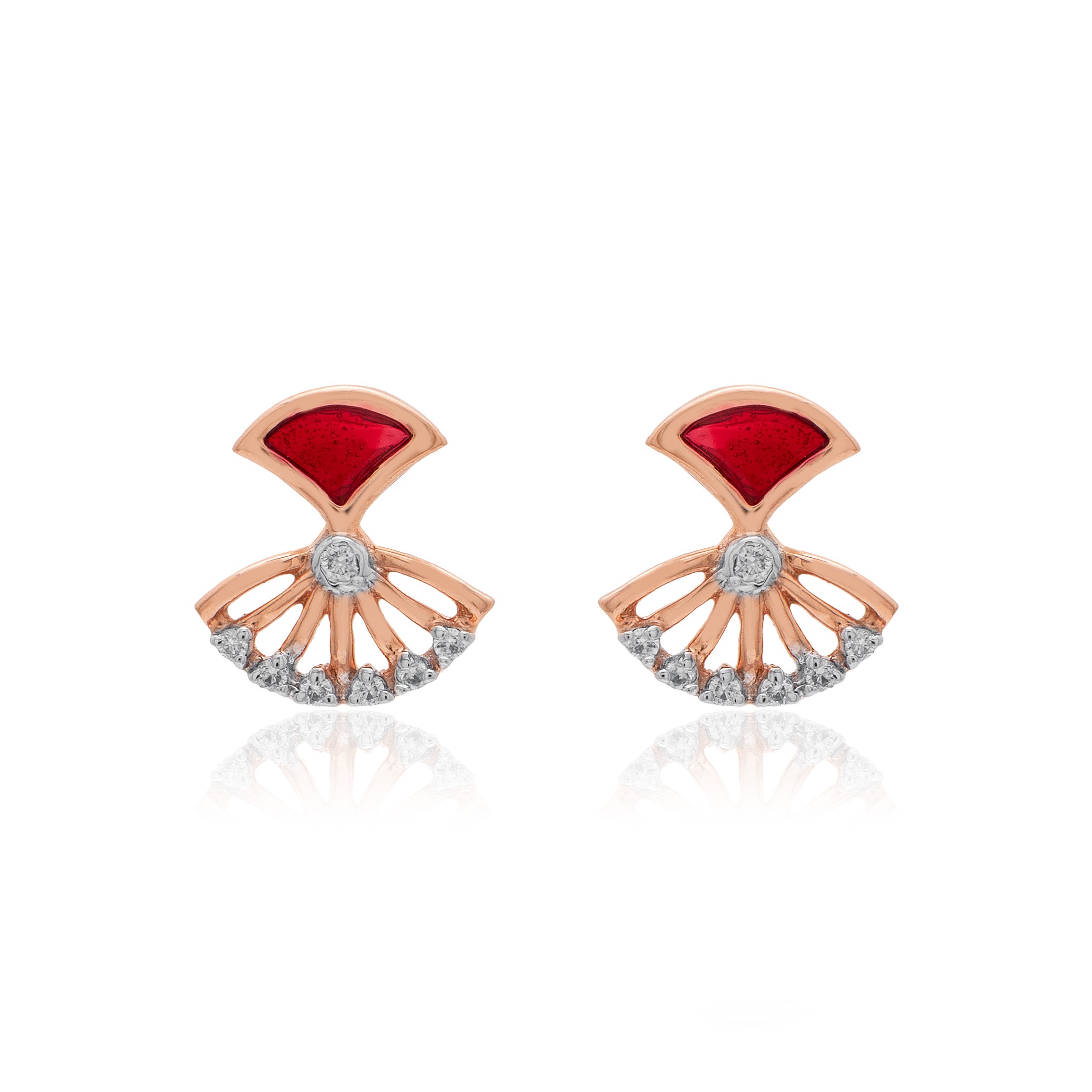 Crimson Fan Diamond Earrings – front studio view