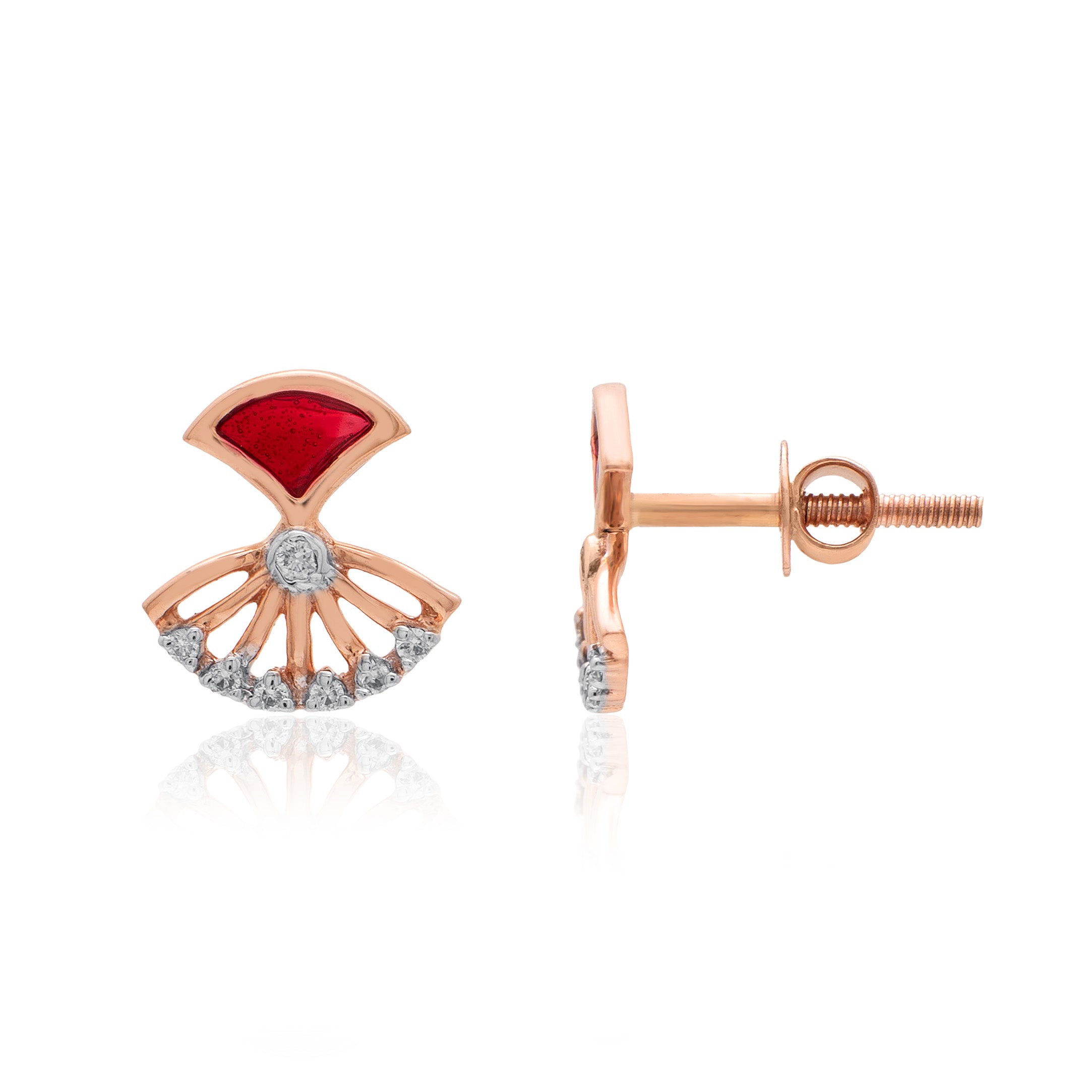 Crimson Fan Diamond Earrings – alternate studio view
