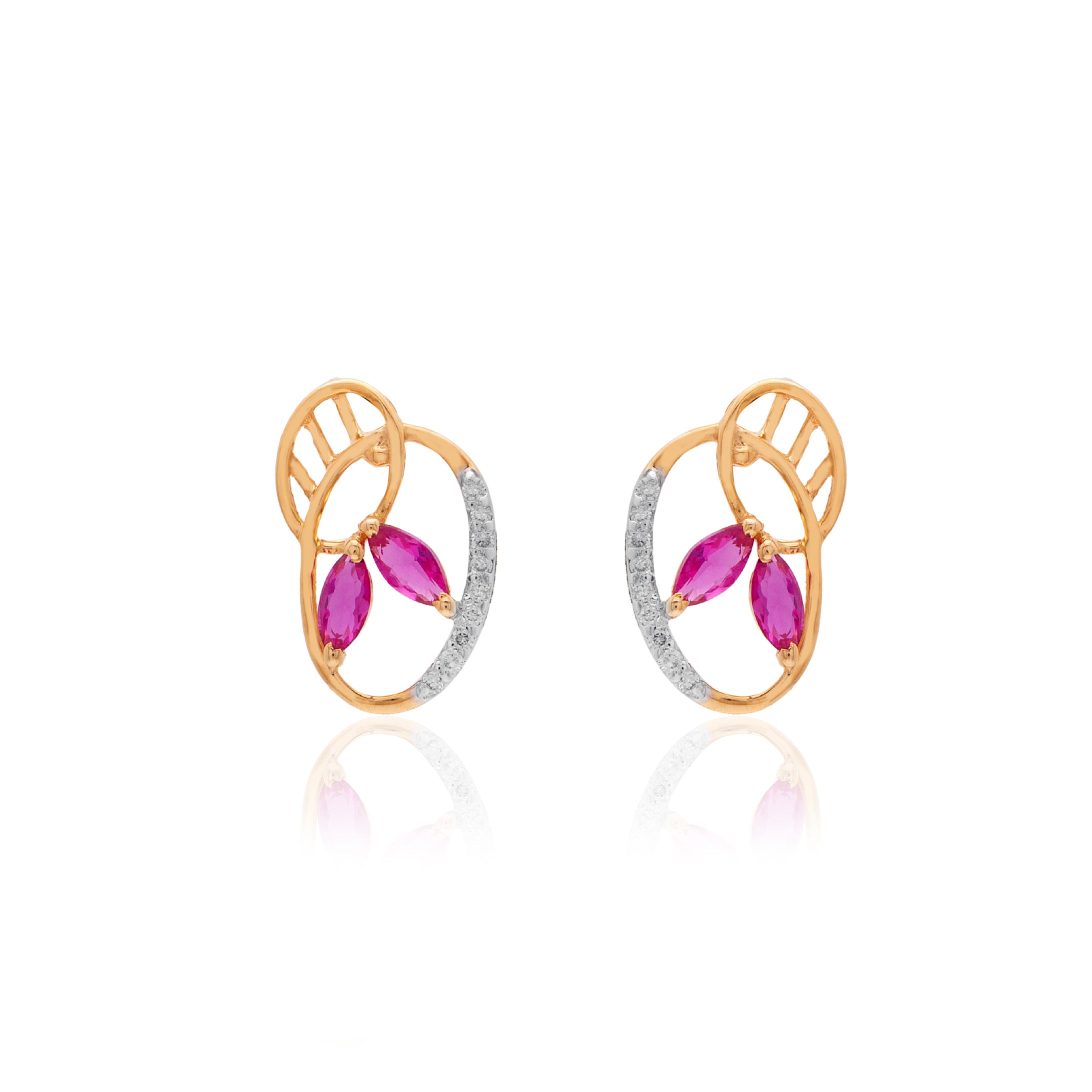 Crimson Petal Orbit Diamond Earrings – studio view 1