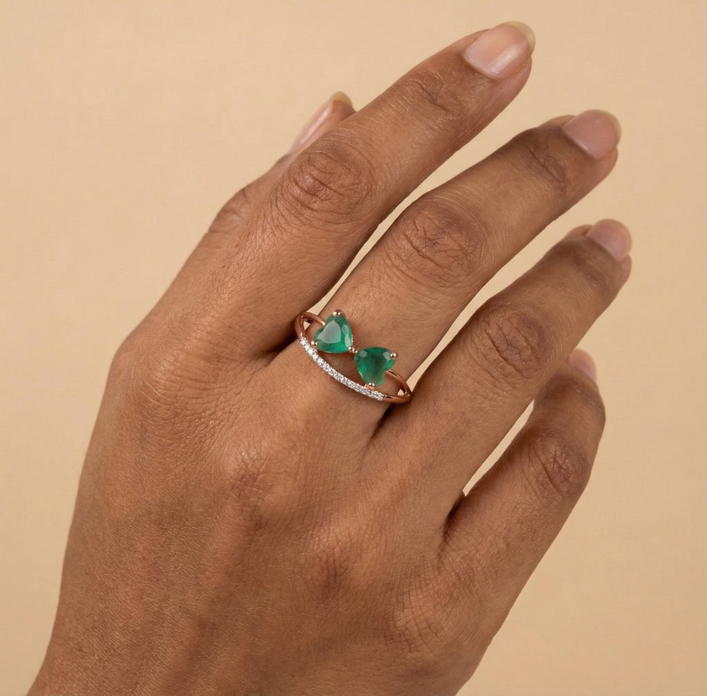 Emerald Leaf Whisper Diamond Ring